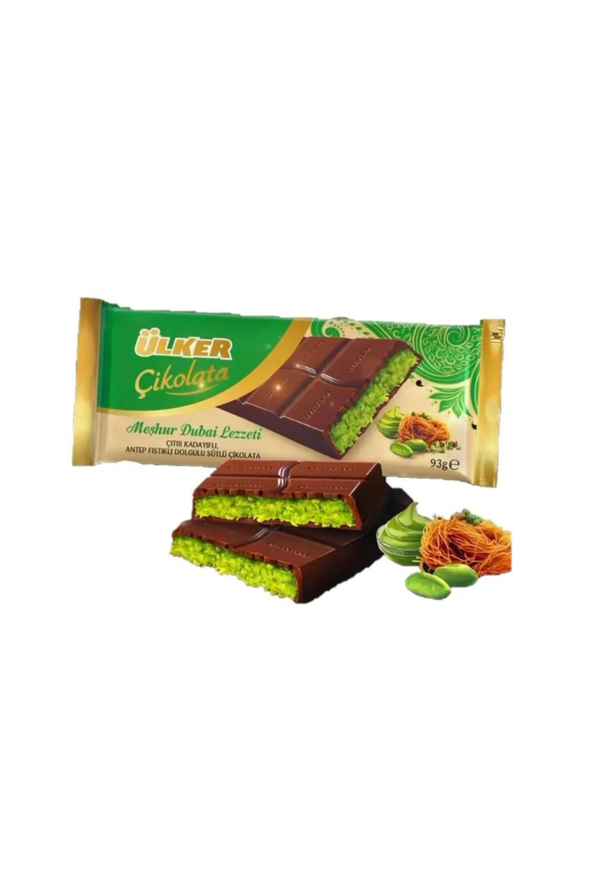 DUBAİ Çikolatası Kadayıflı Antep Fıstıklı - 93 gram - ULKDUB, one