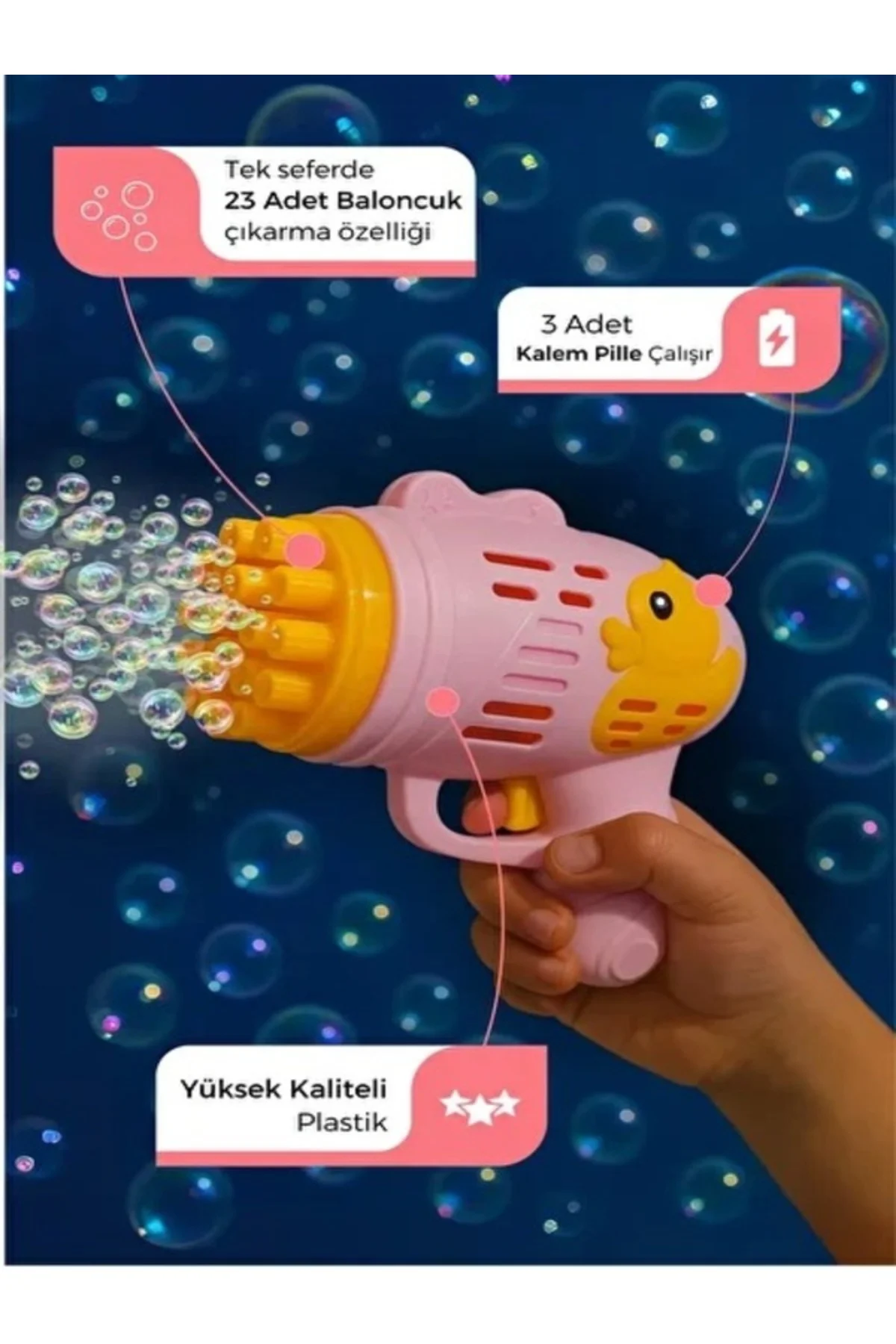 Duck Baloncuk Tabancası Köpük 23 Halkalı Pilli Baloncuk Köpük Tabancası - Duck Bubbles Gun Pembe