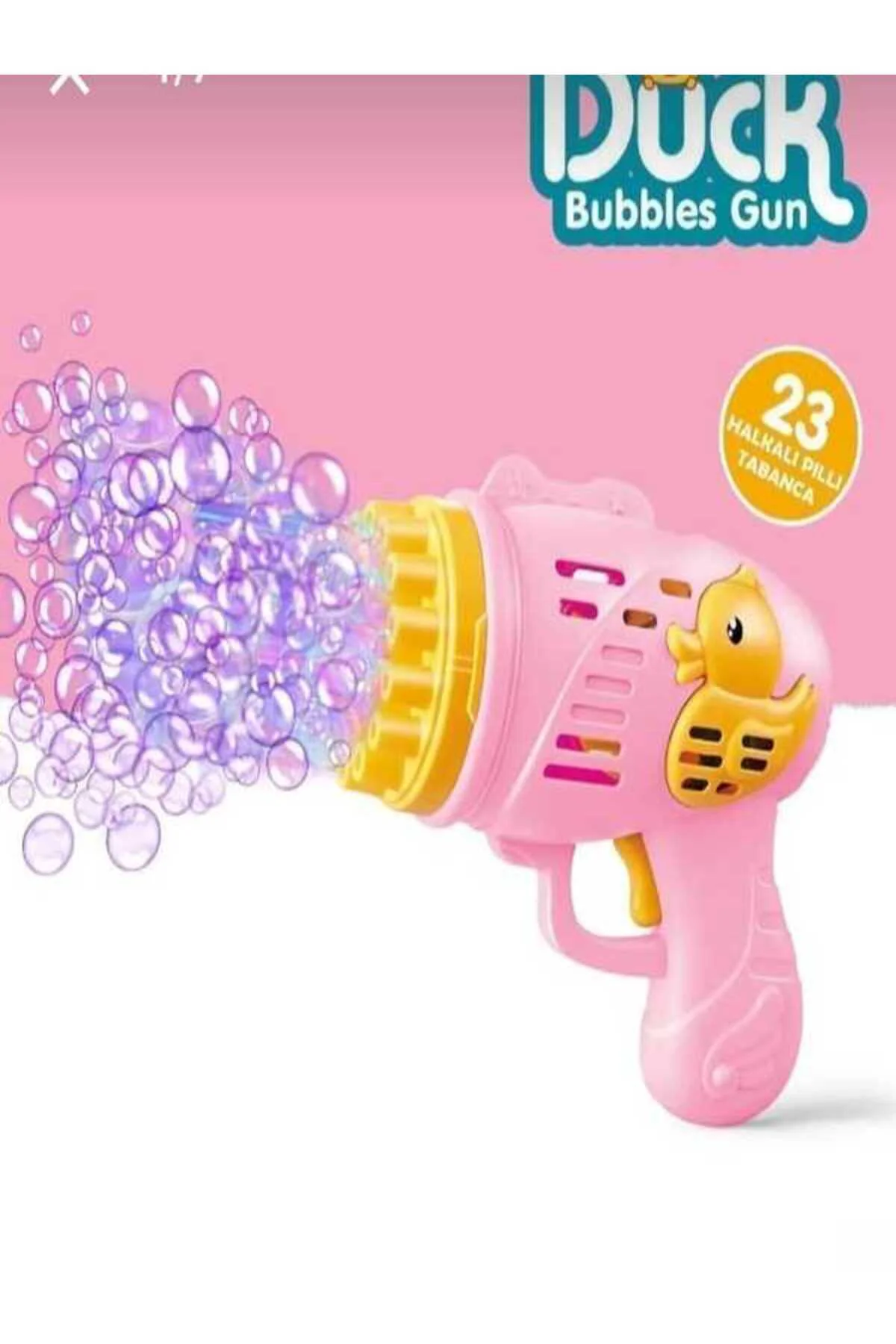 Duck Baloncuk Tabancası Köpük 23 Halkalı Pilli Baloncuk Köpük Tabancası - Duck Bubbles Gun Pembe