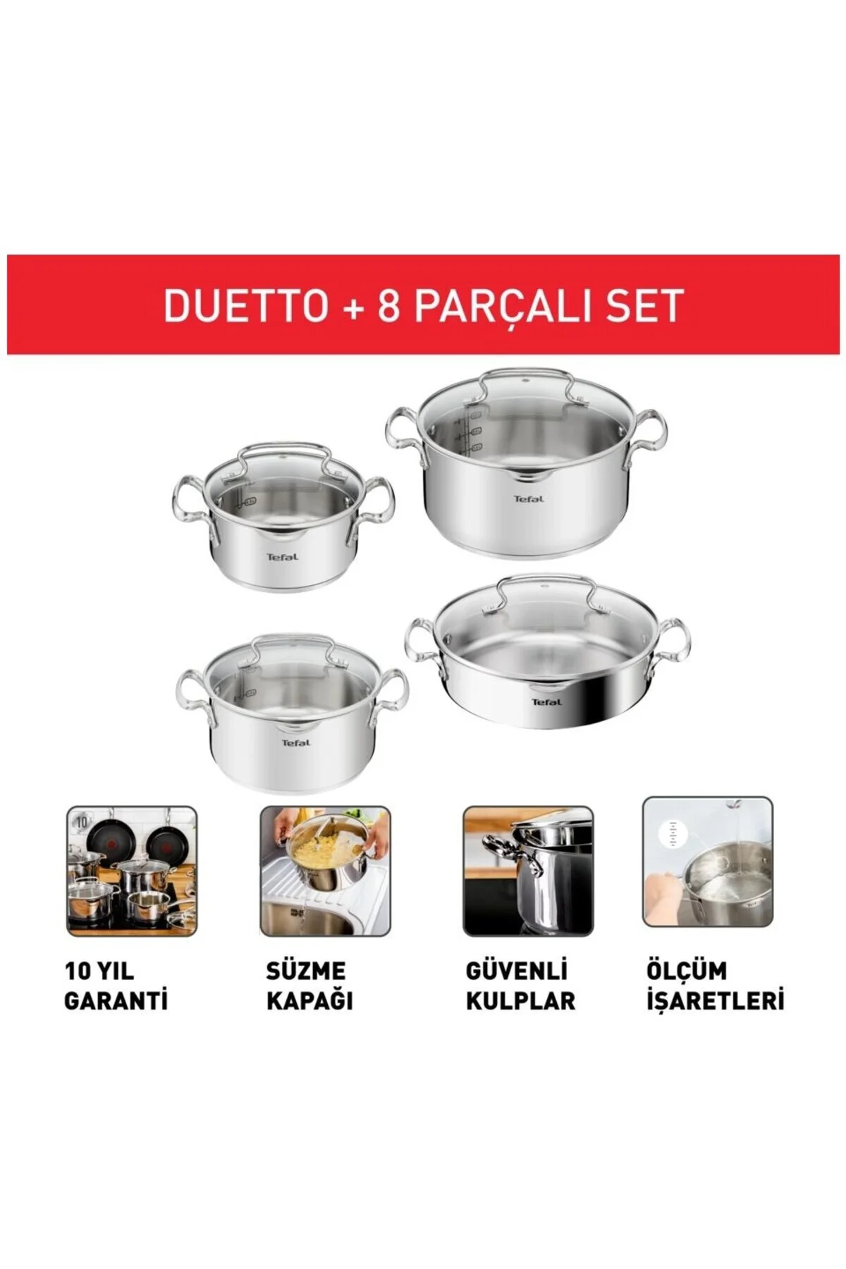 Duetto İndüksiyon Tabanlı 8 Parça Çelik Tencere Seti