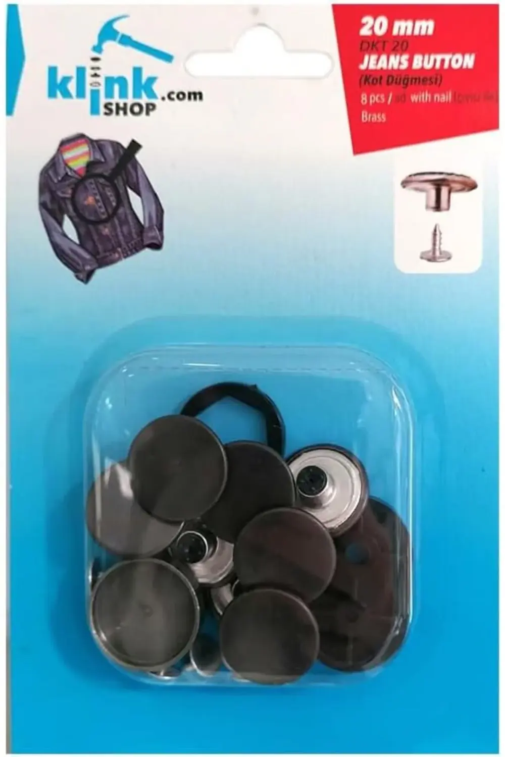 Düğme 20 mm Kendin Yap Kiti, Kot Pantolon, Kot Mont için Çekiçle