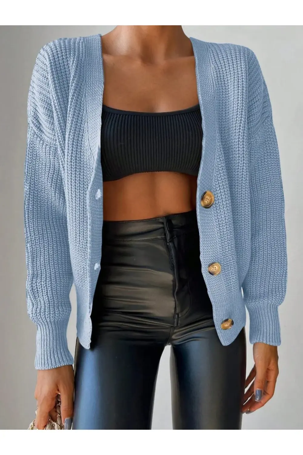 Düğme Detay Triko Bluz