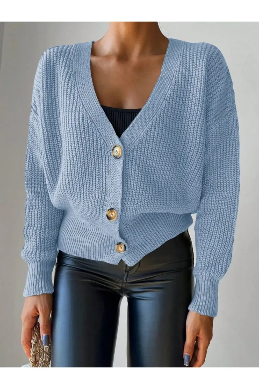 Düğme Detay Triko Bluz