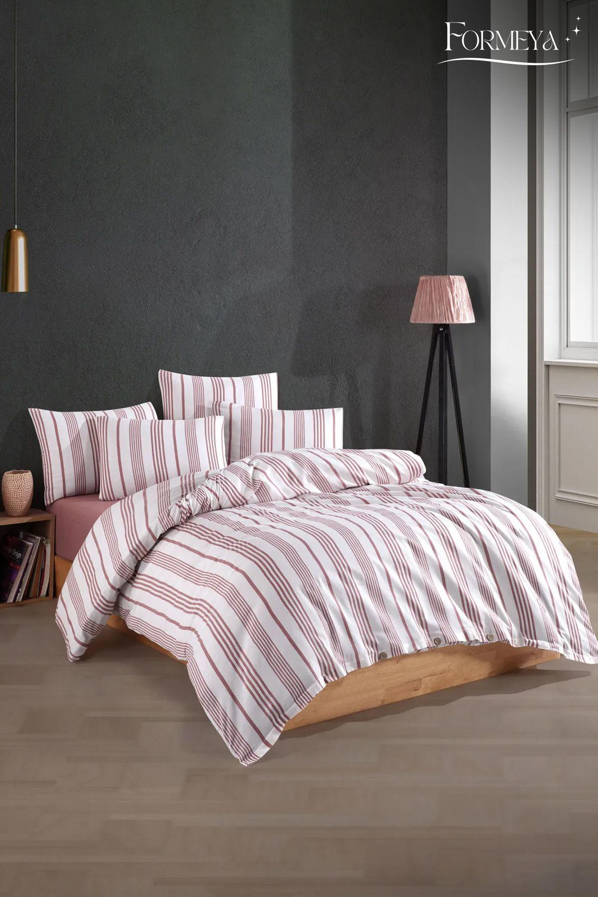 Formeya Düğmeli Lastikli Çarşaflı Pamuklu İpliği Boyalı Tek Kişilik Nevre