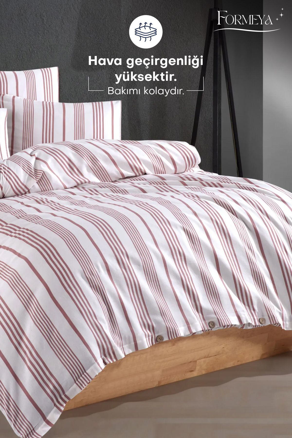 Formeya Düğmeli Lastikli Çarşaflı Pamuklu İpliği Boyalı Tek Kişilik Nevre