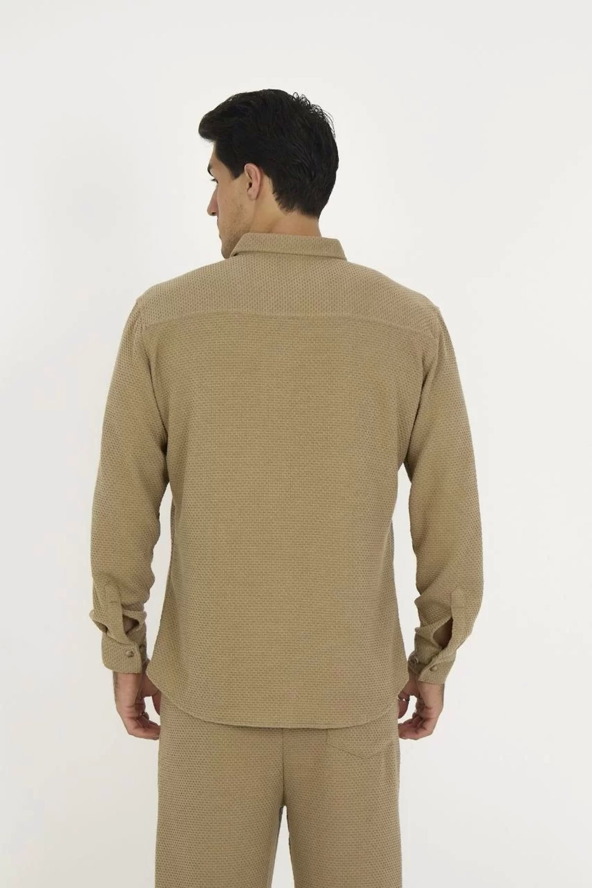 Asturias Düğmeli Tam Kalıp Uzun Kol Jakar Gömlek - Kahverengi