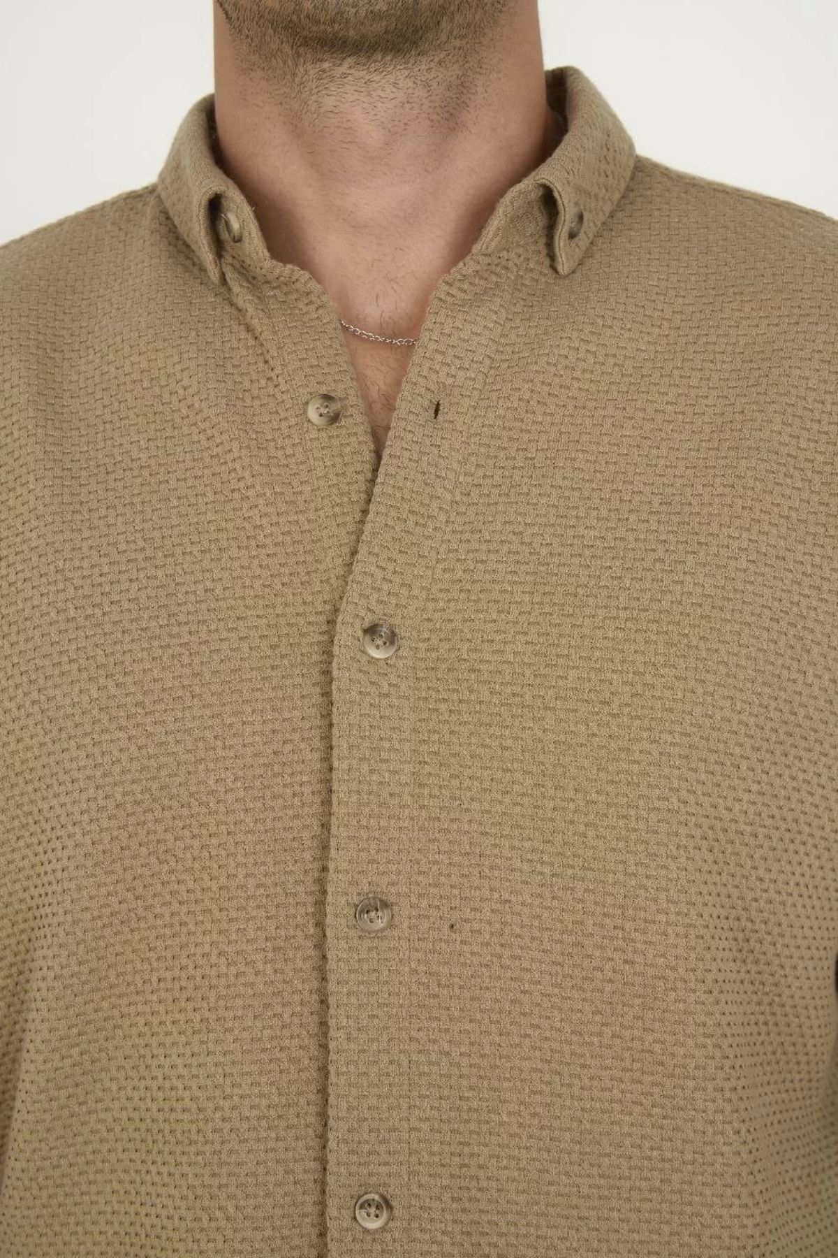 Asturias Düğmeli Tam Kalıp Uzun Kol Jakar Gömlek - Kahverengi