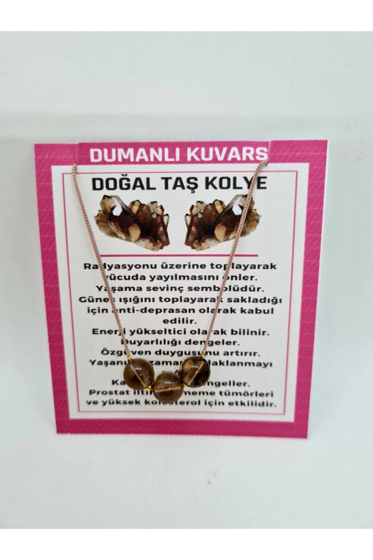 Dumanlı Kuvars Taşı Kolye Ayarlanabilir Orijinal Doğal Taş Çok Fo