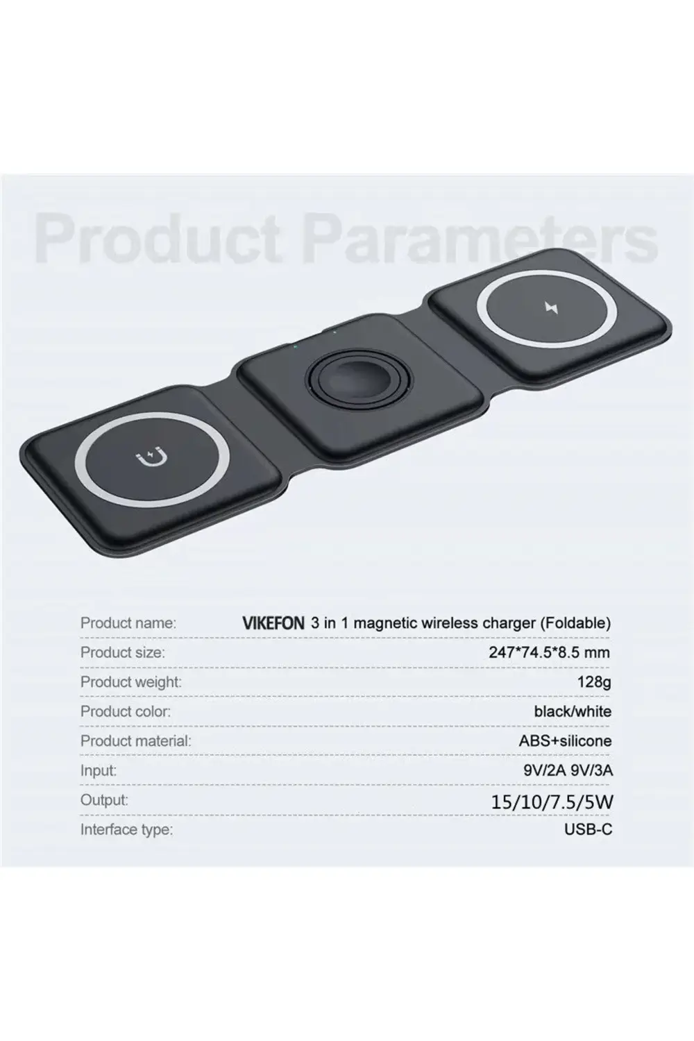 Dunspın 15W 3 in 1 Katlanabilir Kablosuz Şarj Standı Saat-Telefon