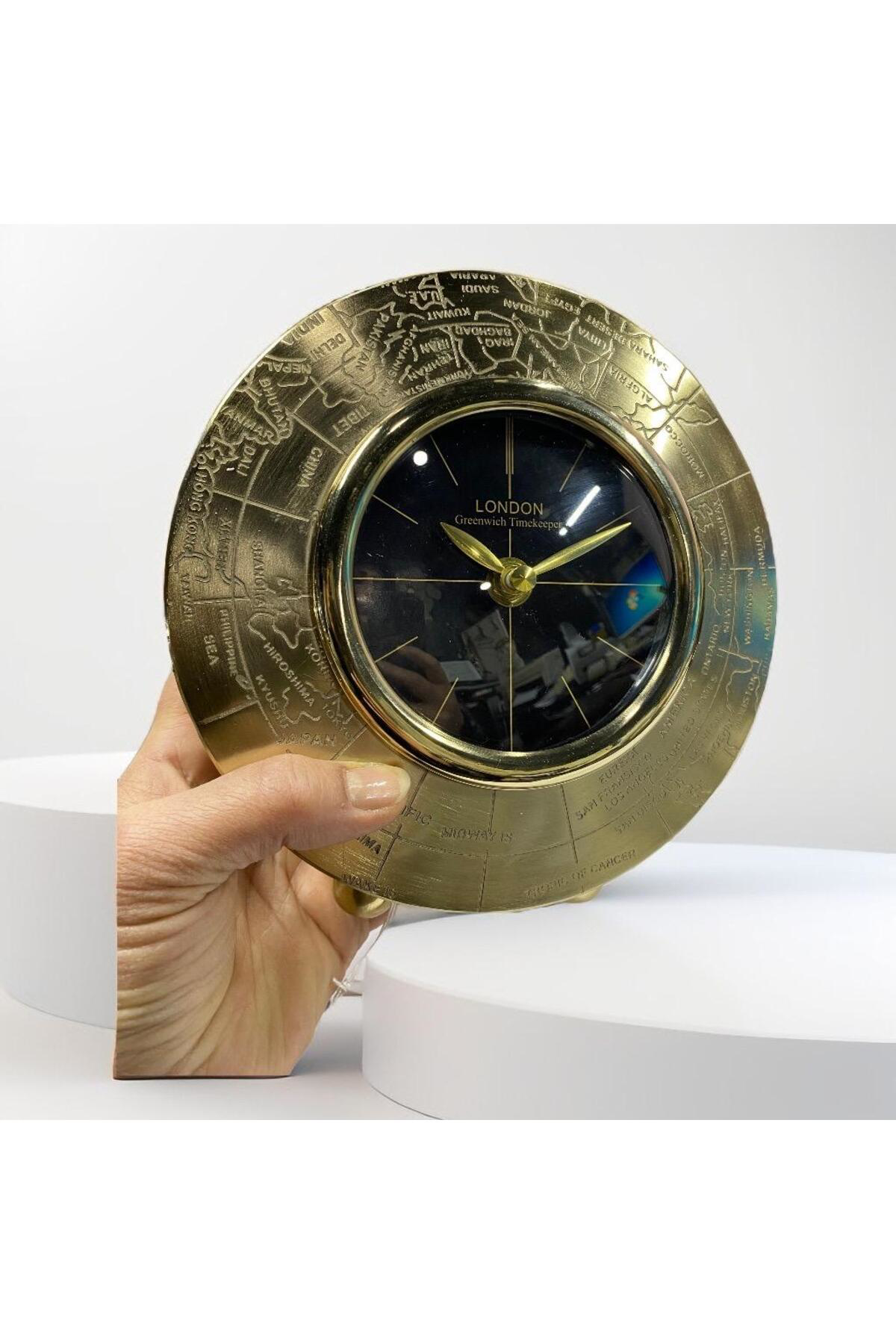 Dünya Haritalı Gold  Lüx Masa Saati 20x18cm