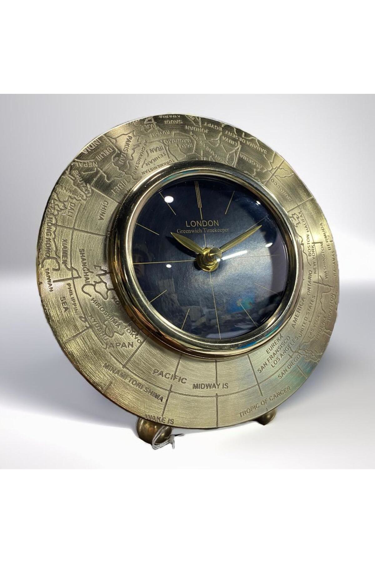 Dünya Haritalı Gold  Lüx Masa Saati 20x18cm