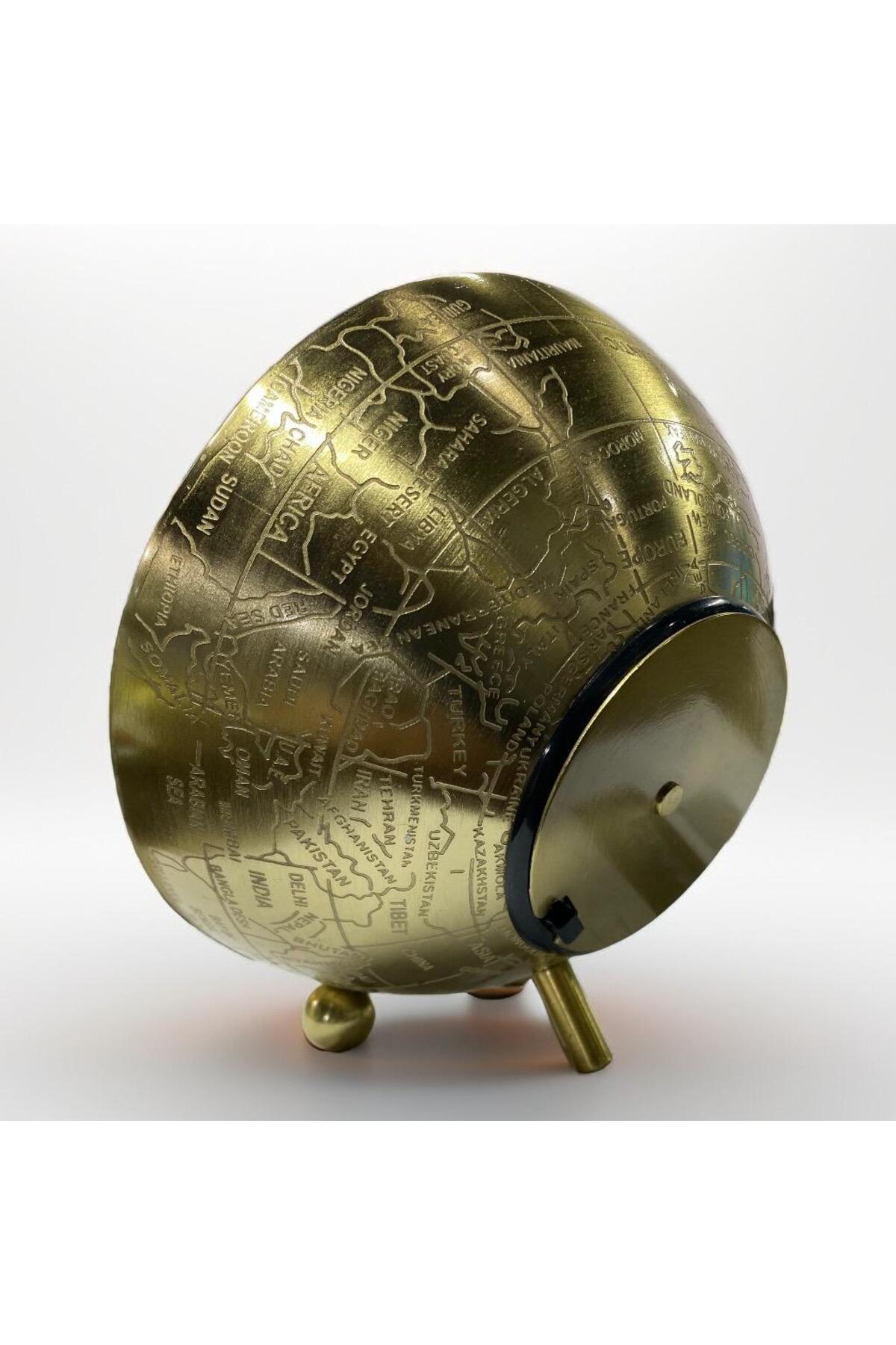 Dünya Haritalı Gold  Lüx Masa Saati 20x18cm