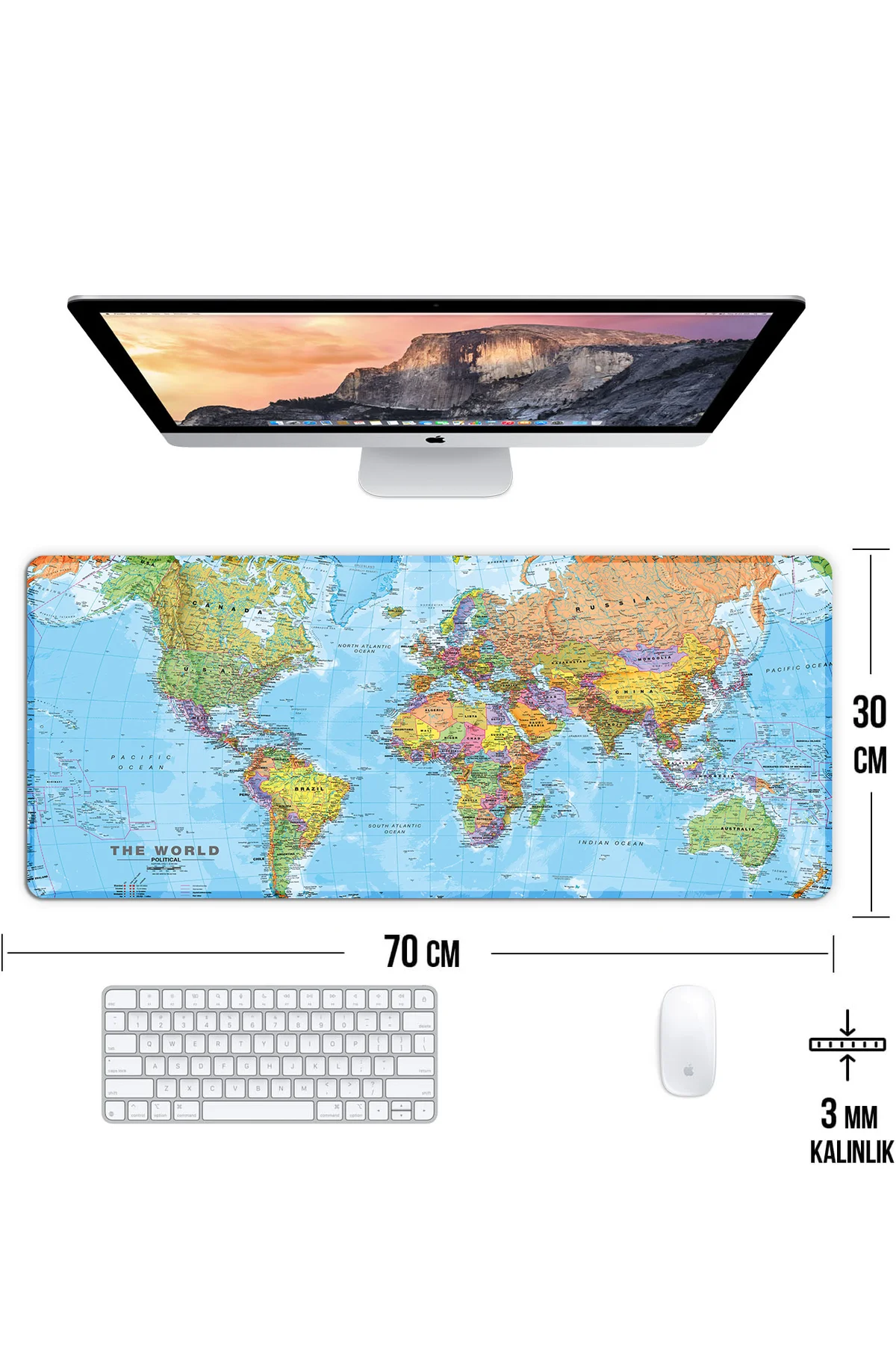 Dünya Haritası Oyun Gaming Klavye Mouse Pad Masa Matı 70x30 cm