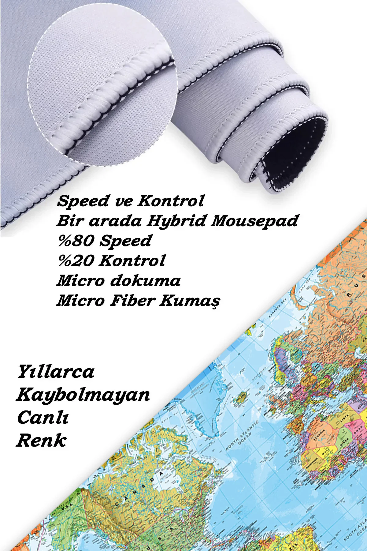 Dünya Haritası Oyun Gaming Klavye Mouse Pad Masa Matı 70x30 cm