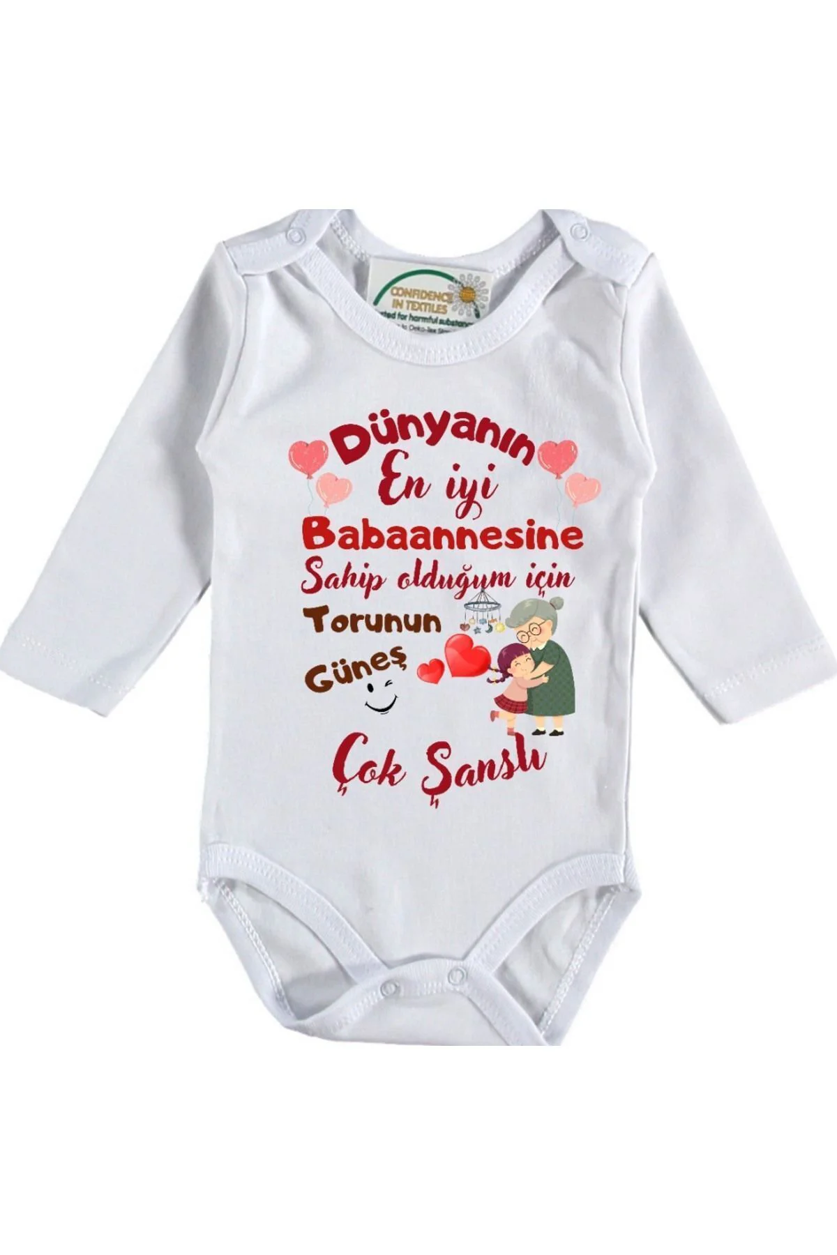 Dünyanın en iyi Anneannesine Sahip Olduğum için çok şanslıyım Yazılı Kişiye özel Kız Bebek Zıbın