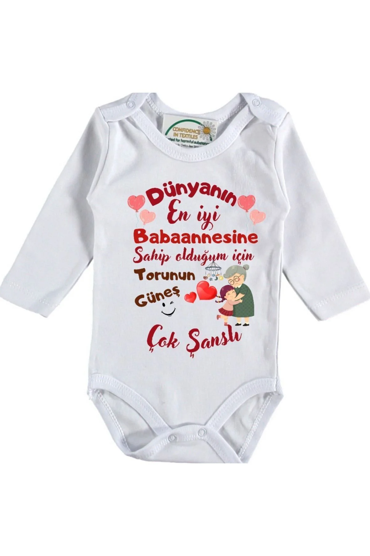 Dünyanın en iyi Anneannesine Sahip Olduğum için çok şanslıyım Yazılı Kişiye özel Kız Bebek Zıbın