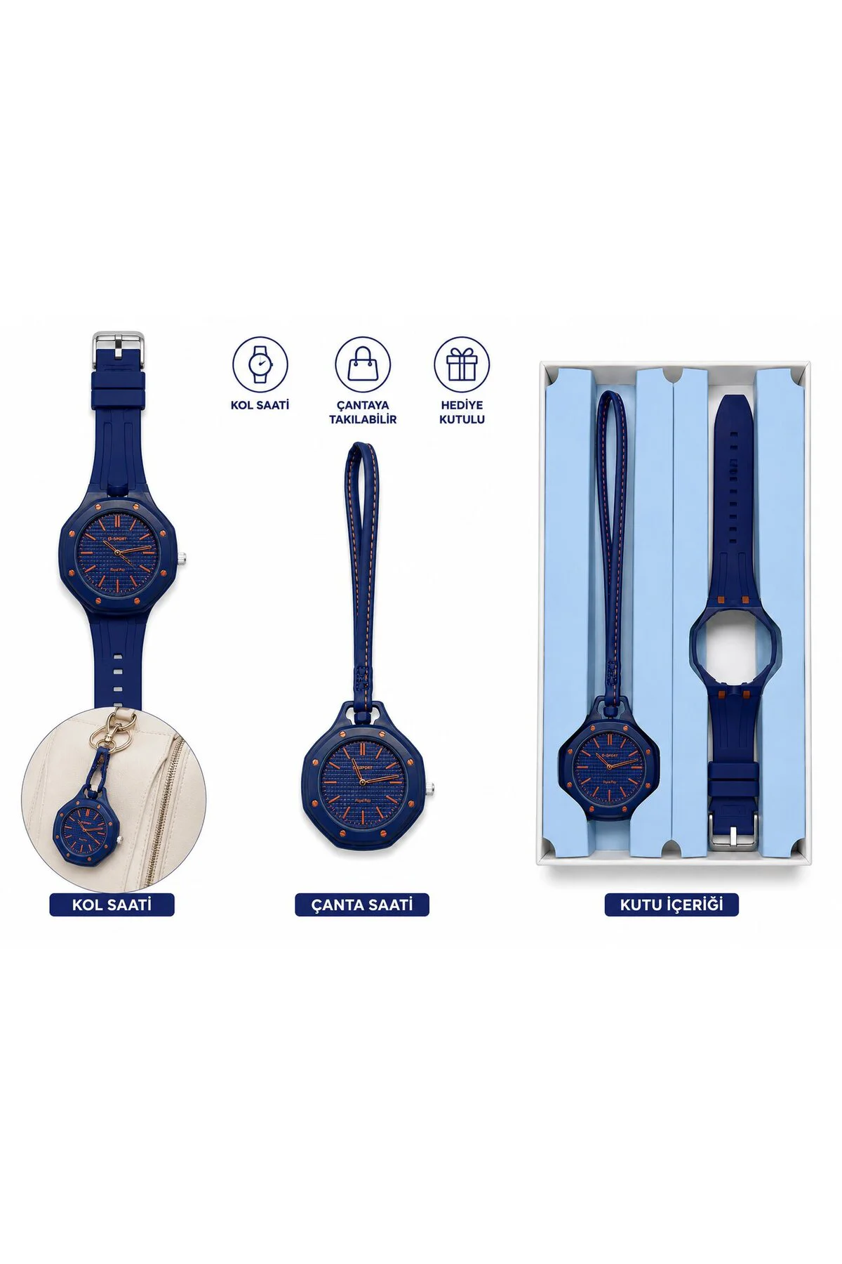 DuoStyle 2'si 1 Arada Analog Kol Saati ve Çanta Saati Silikon Kordonlu Unisex DuoStyle 2'si 1 Arada Analog Kol Saati ve Çanta Saati Silikon Kordonlu Unisex