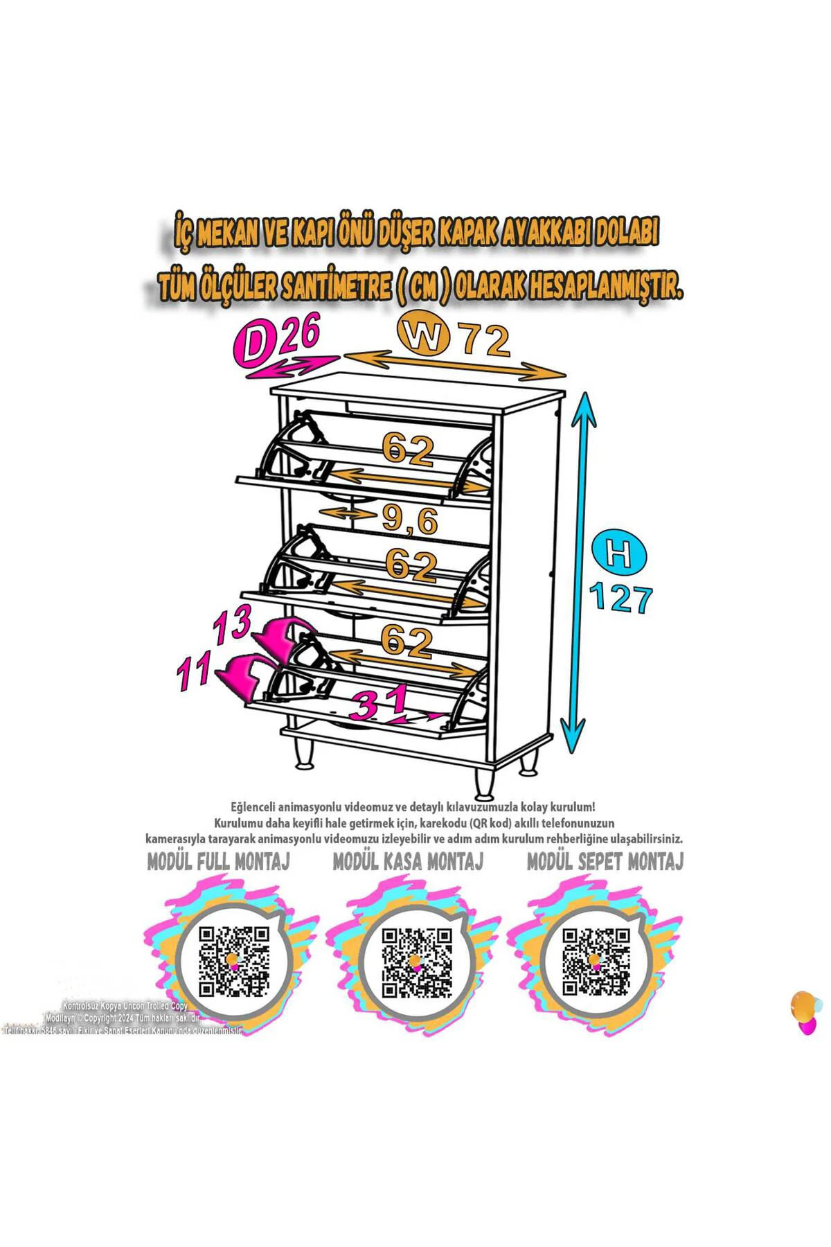 Duru 72 cm Genişlikte Antrasit Renk Ayaklı Ayakkabılık Antre/Kapı