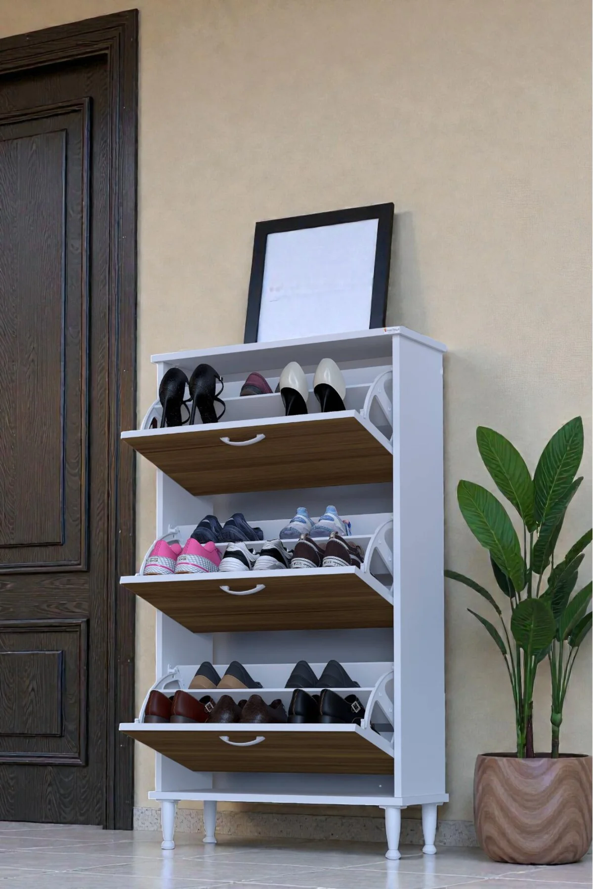 Duru 72 cm Genişlikte Ceviz Renk Ayaklı Ayakkabılık Antre/Kapı Ön Duru 72 cm Genişlikte Ceviz Renk Ayaklı Ayakkabılık Antre/Kapı Ön