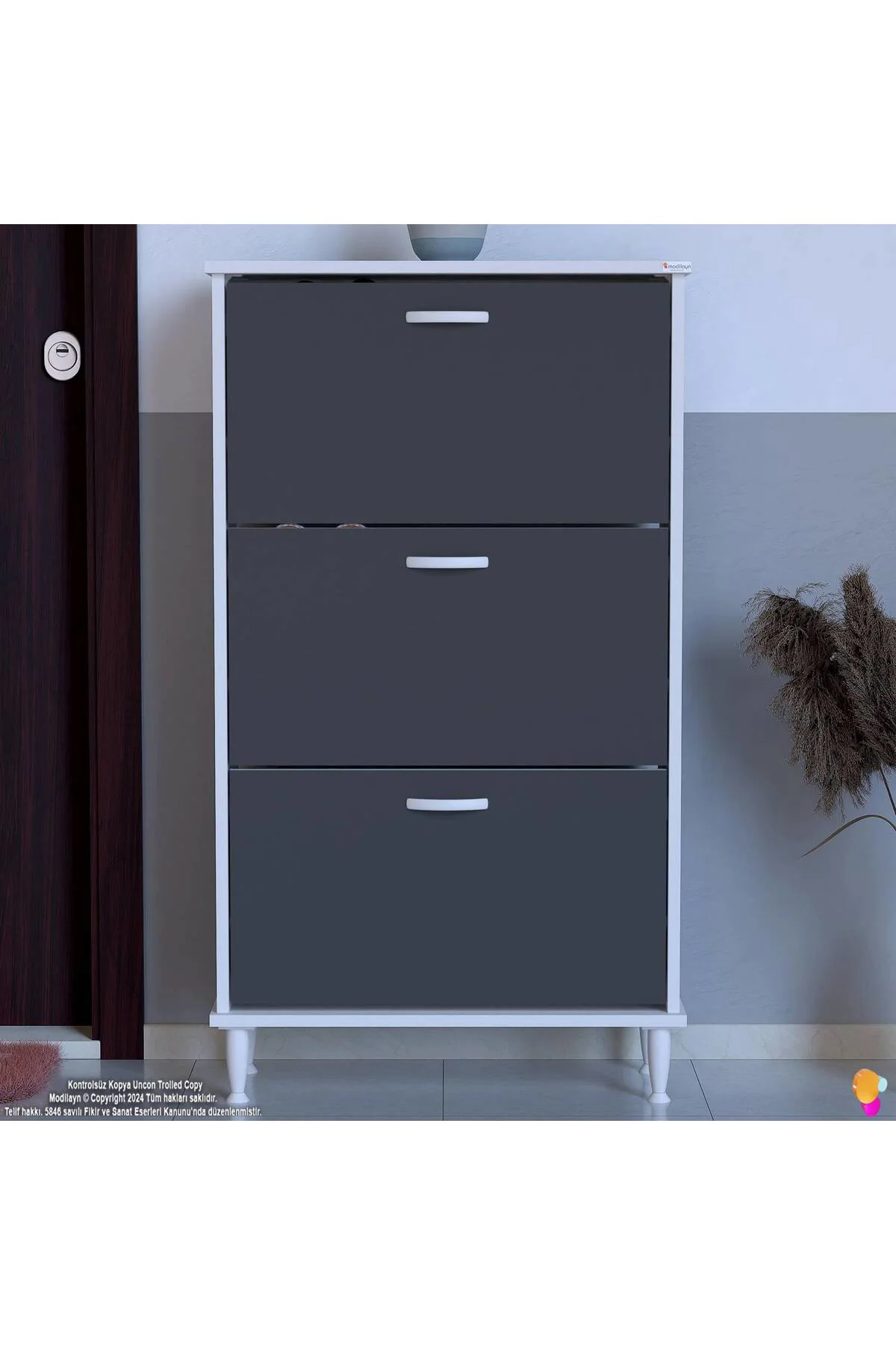 Duru 72 cm Genişlikte Antrasit Renk Ayaklı Ayakkabılık Antre/Kapı