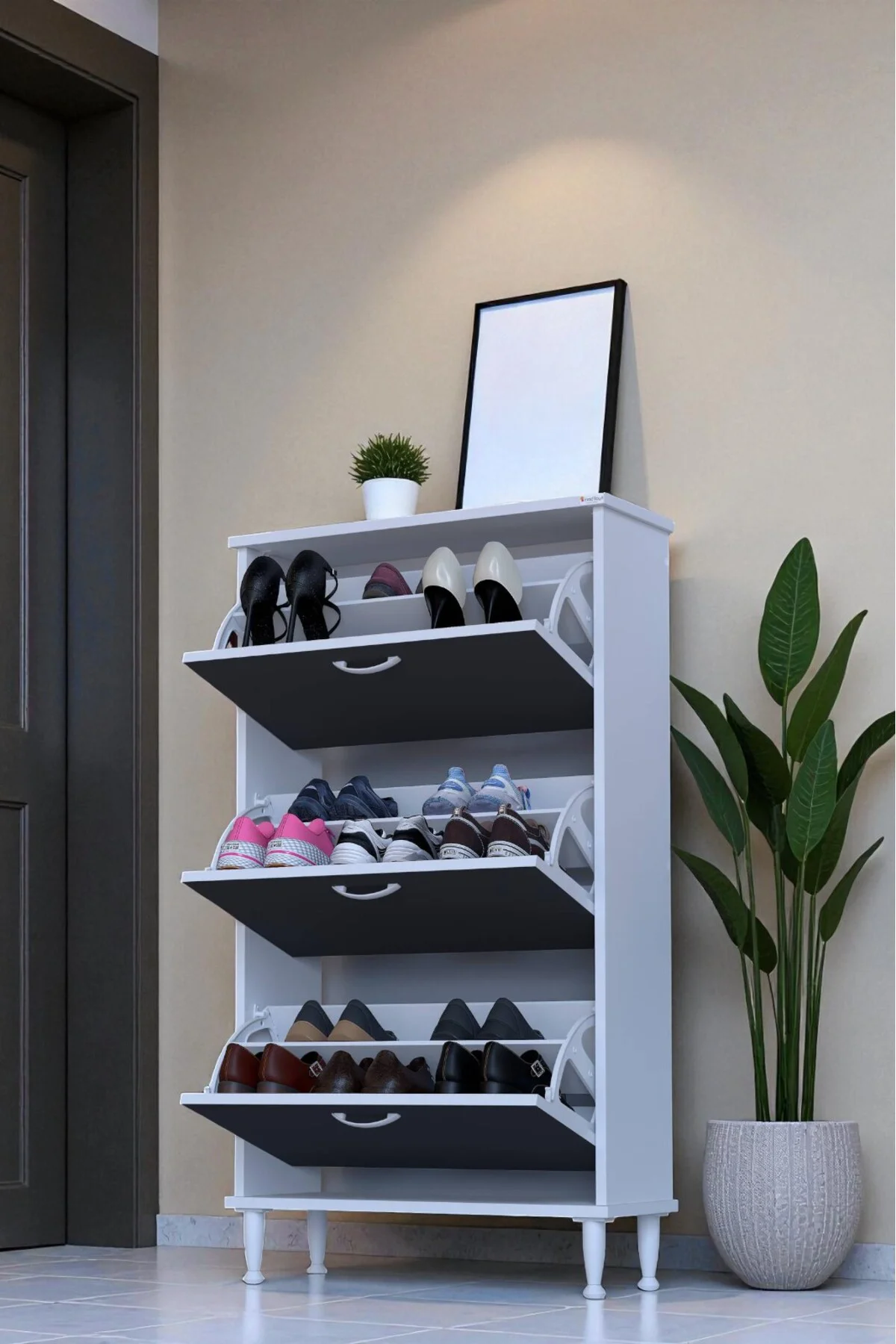 Duru 72 cm Genişlikte Antrasit Renk Ayaklı Ayakkabılık Antre/Kapı