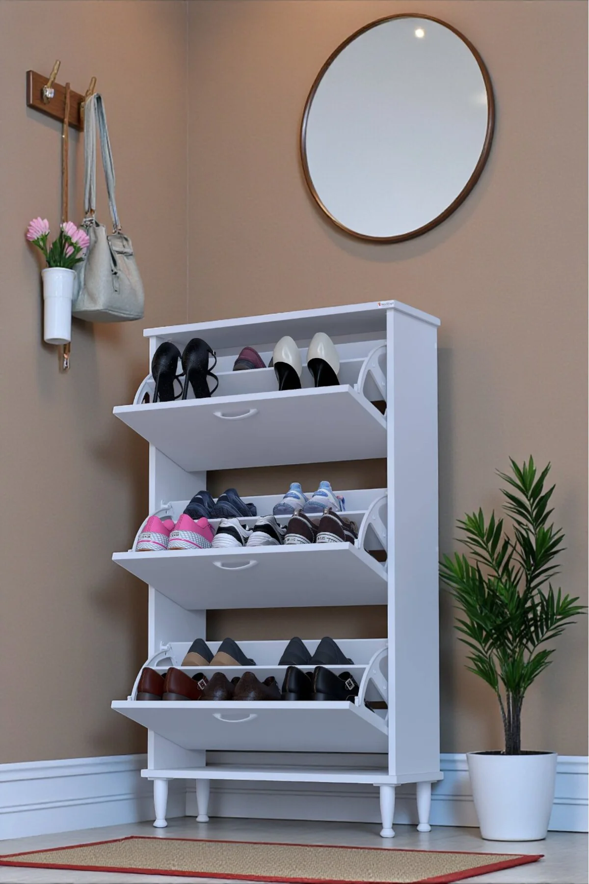 Duru 72 cm Genişlikte Beyaz Renk Ayaklı Ayakkabılık Antre/Kapı Ön Duru 72 cm Genişlikte Beyaz Renk Ayaklı Ayakkabılık Antre/Kapı Ön