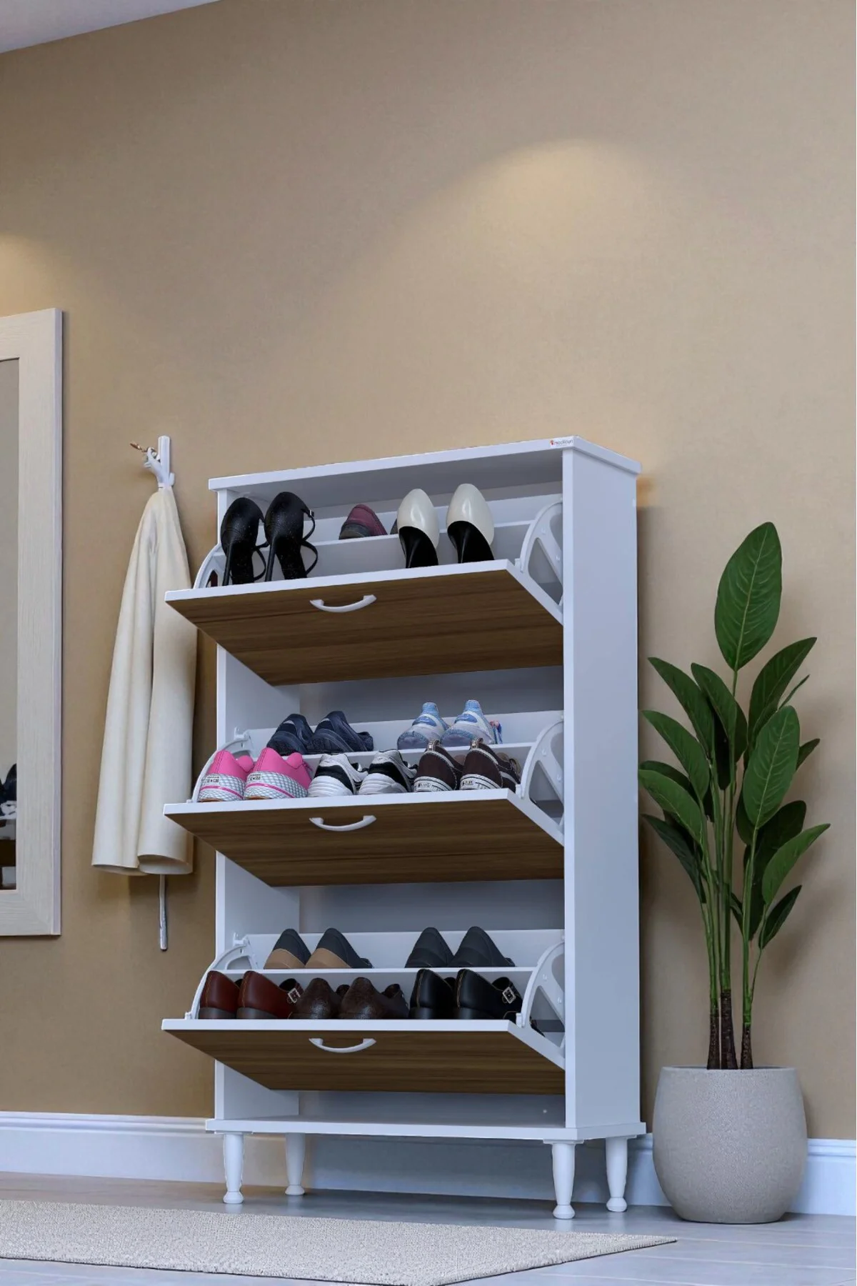 Duru 72 cm Genişlikte Ceviz Renk Ayaklı Ayakkabılık Antre/Kapı Ön Duru 72 cm Genişlikte Ceviz Renk Ayaklı Ayakkabılık Antre/Kapı Ön