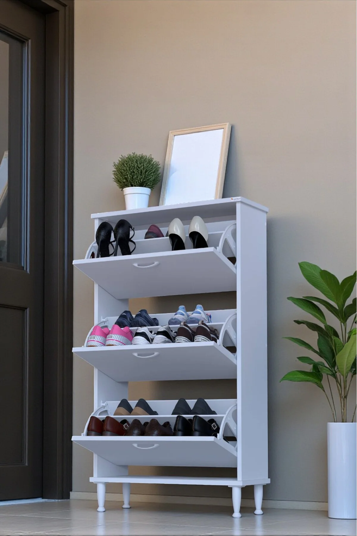 Duru 72 cm Genişlikte Beyaz Renk Ayaklı Ayakkabılık Antre/Kapı Ön Duru 72 cm Genişlikte Beyaz Renk Ayaklı Ayakkabılık Antre/Kapı Ön