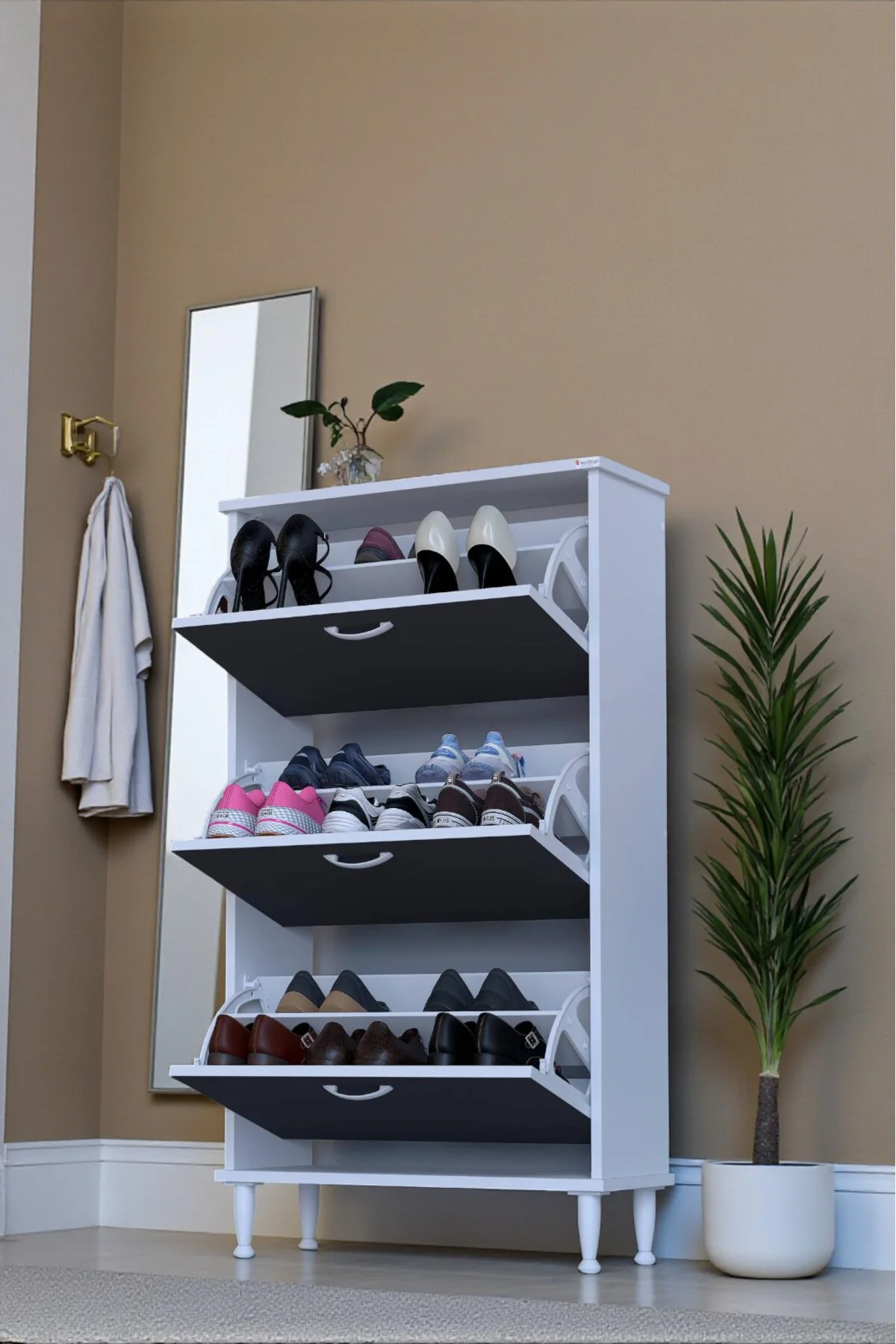 Duru 72 cm Genişlikte Antrasit Renk Ayaklı Ayakkabılık Antre/Kapı