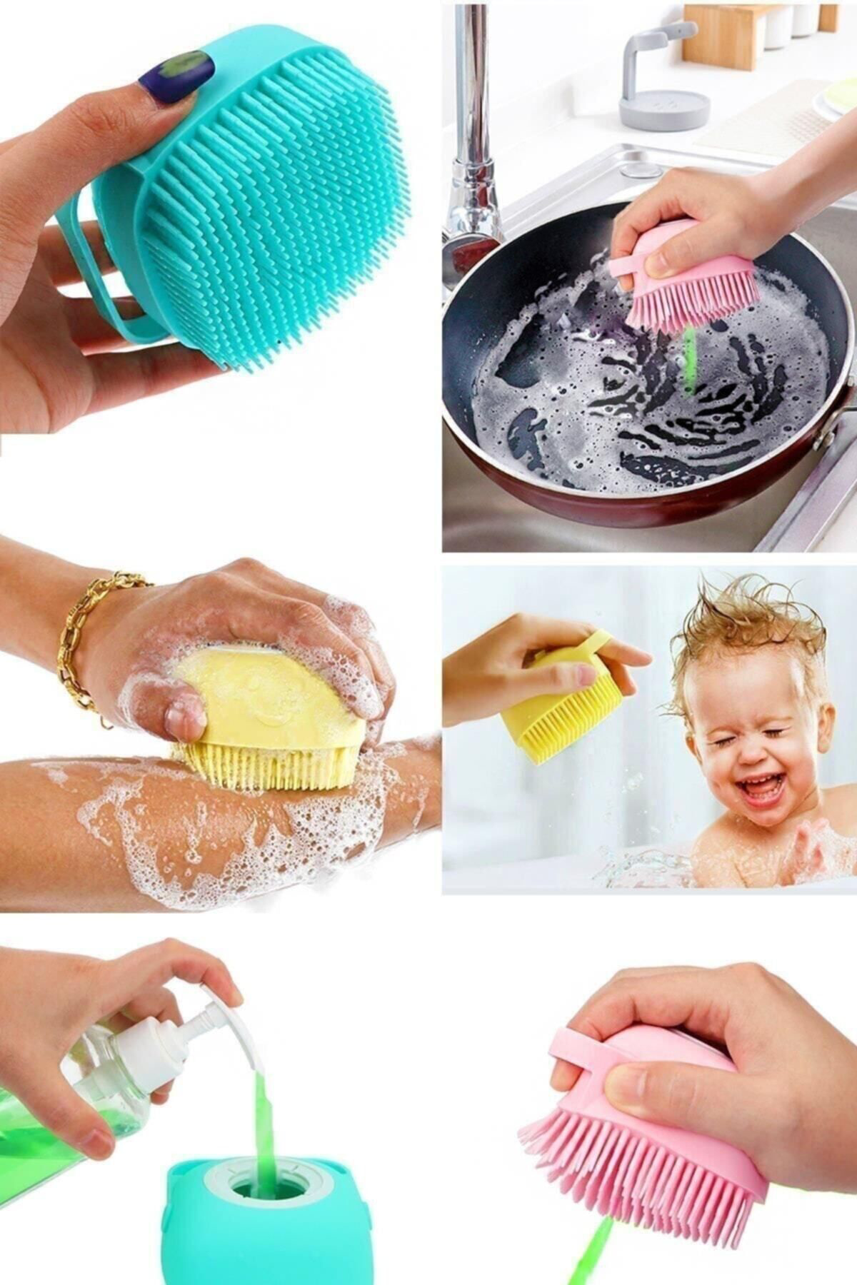 Duş Jeli Hazneli Silikon Fırça Kese Çok Amaçlı Vücut Temizleme Ke