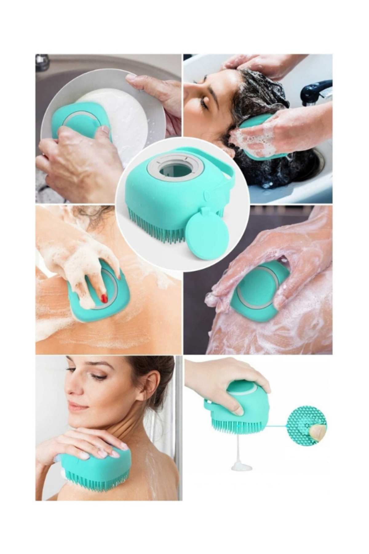 Duş Jeli Ve Şampuan Hazneli Silikon Fırça Kese Masaj Fonksiyonlu 