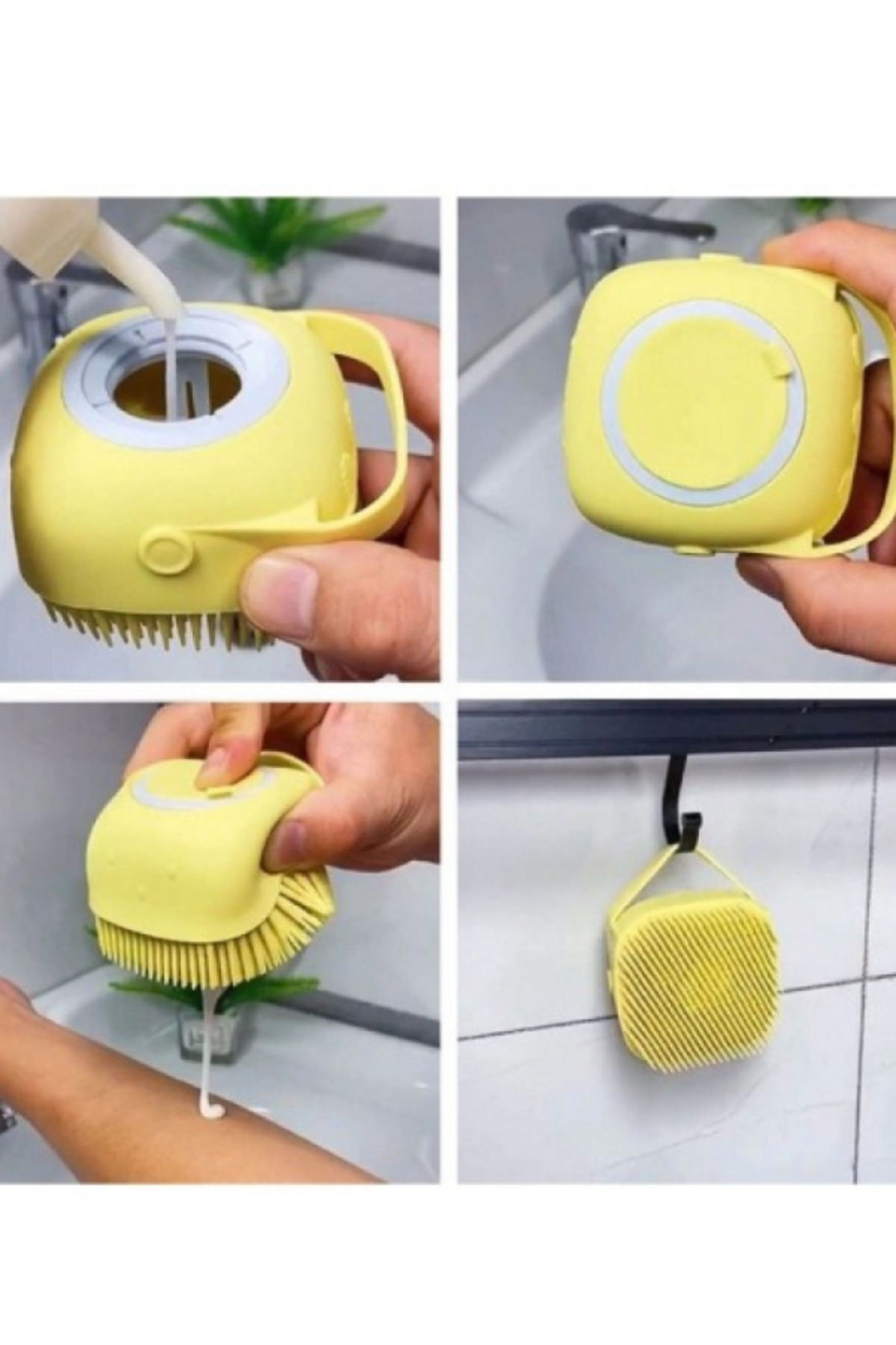 Duş Jeli Ve Şampuan Hazneli Silikon Fırça Kese Masaj Fonksiyonlu 