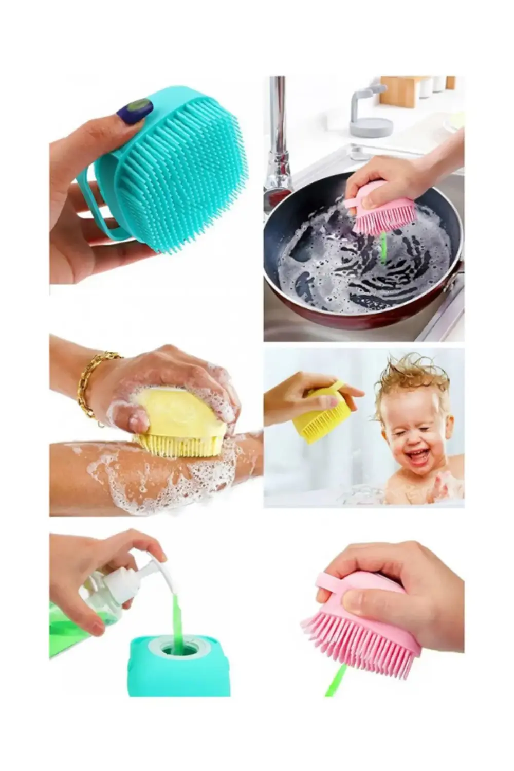 Duş Jeli Ve Şampuan Hazneli Silikon Fırça Kese Masaj Fonksiyonlu