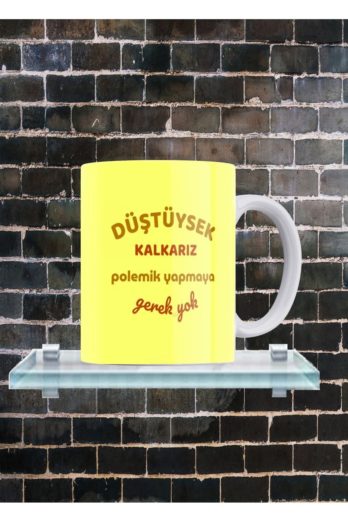 Düştüysek Kalkarız Yazılı %100 Porselen Kupa Düştüysek Kalkarız Yazılı %100 Porselen Kupa