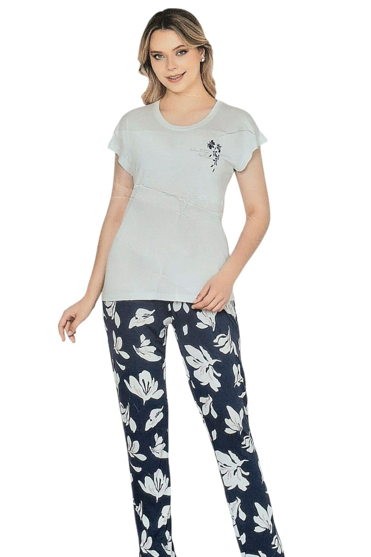 Düşük Kol Yazlık Viskon Kadın Pijama Takımı