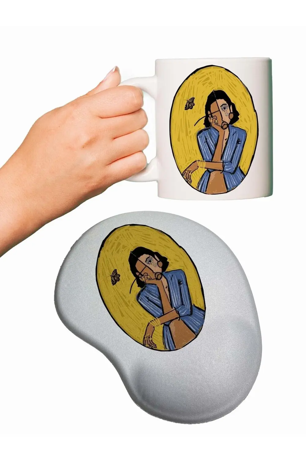 Düşünen Kadın Baskılı Mouse Pad + Kupa Bardak Mug