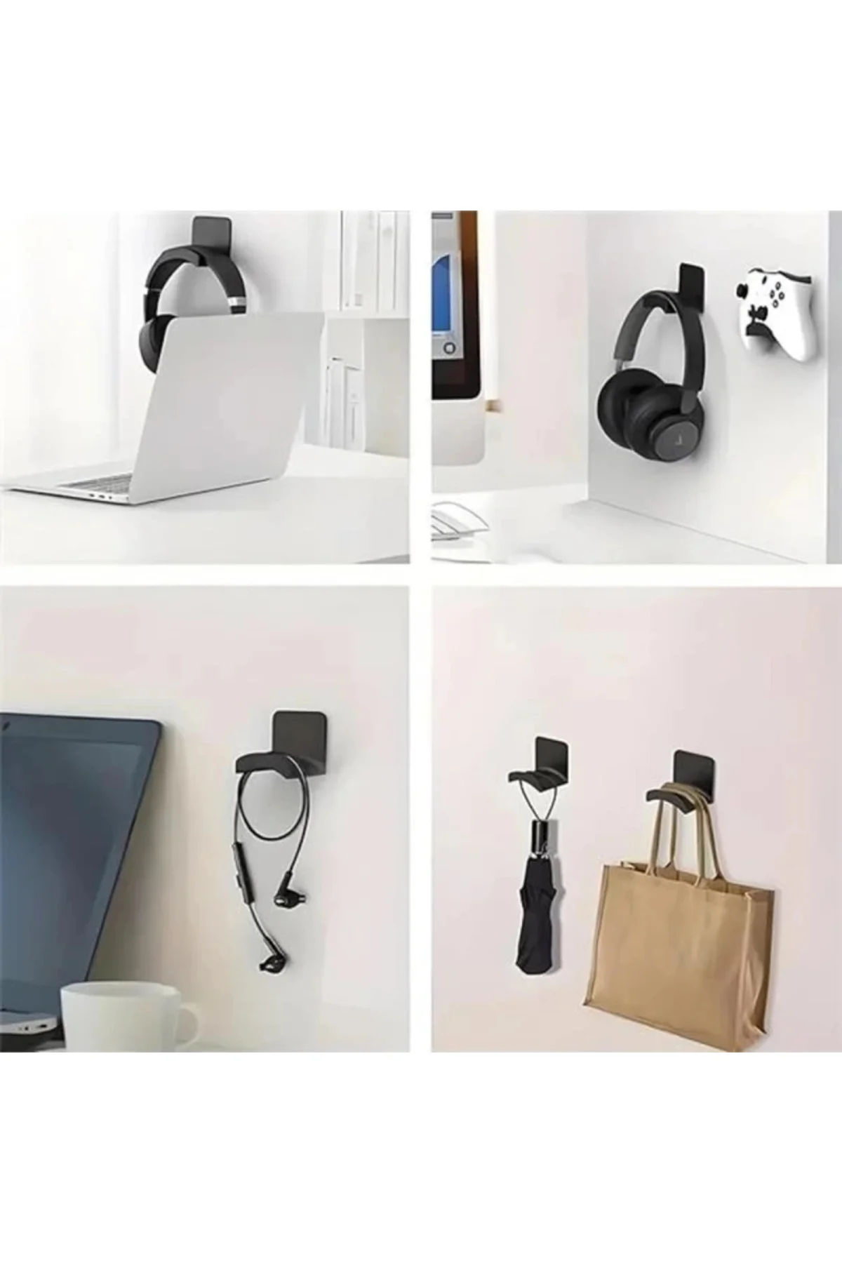 Duvar Montajlı Kulaklık ve Oyun Controller Tutucu | 2'li Set | Kendinden Yapışkanlı | Kulaklık