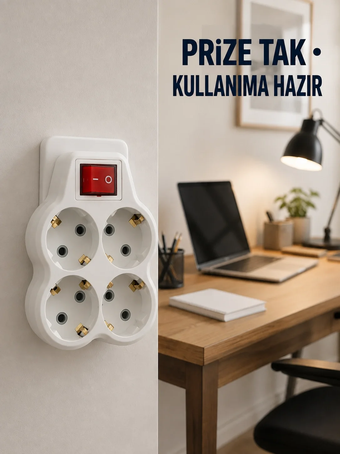 Duvar Priz Çoğaltıcı 4 Çıkışlı Açma Kapama Düğmeli Kablosuz Priz Adaptörü