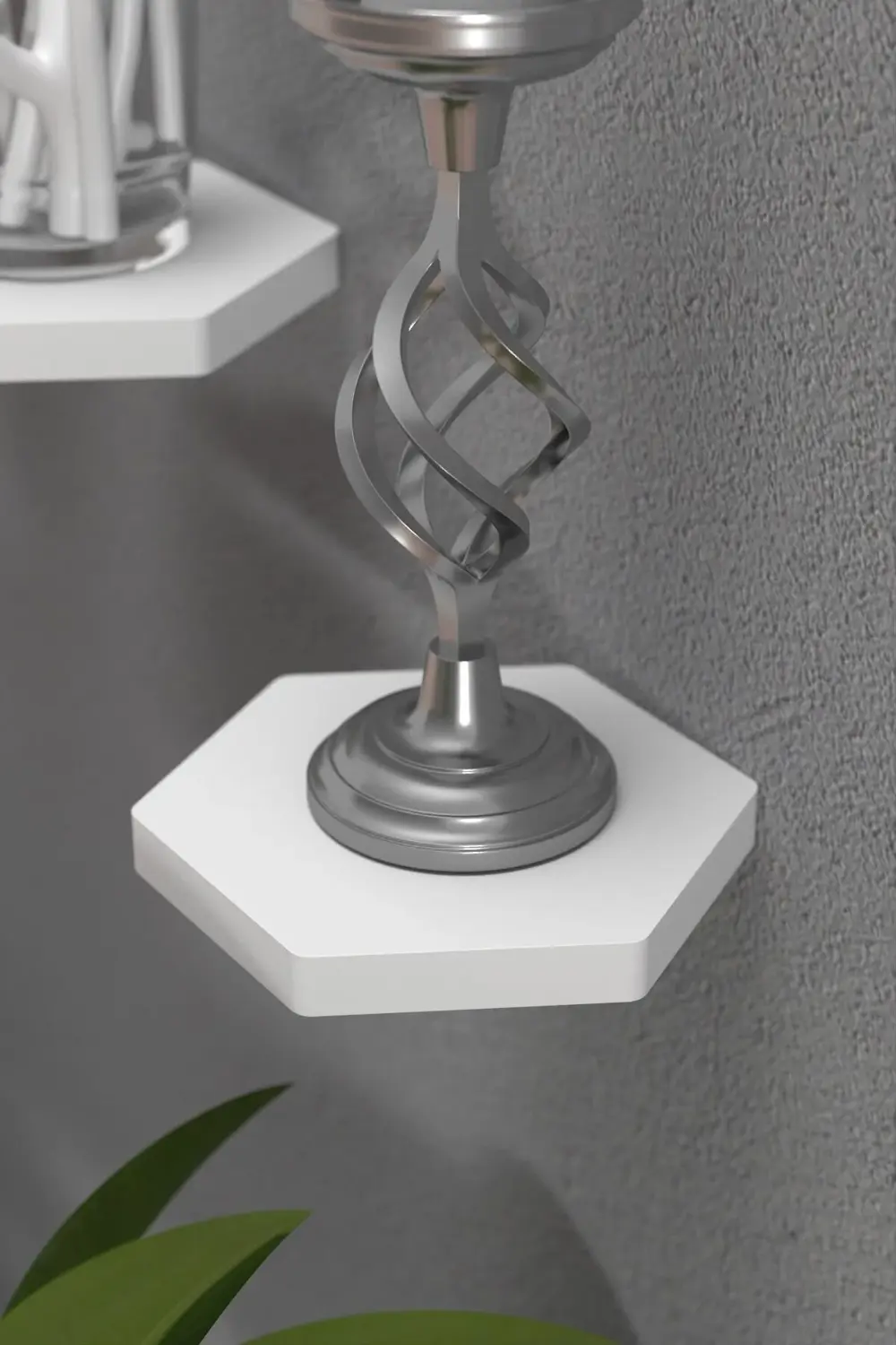 Duvar Rafı Dekoratif 3 Adet Çiçeklik Altıgen Beyaz