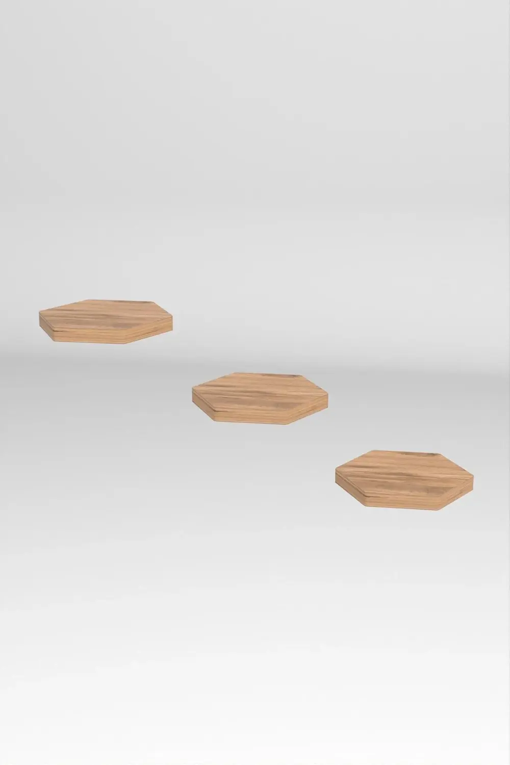 Duvar Rafı Dekoratif 3 Adet Çiçeklik Altıgen Ceviz