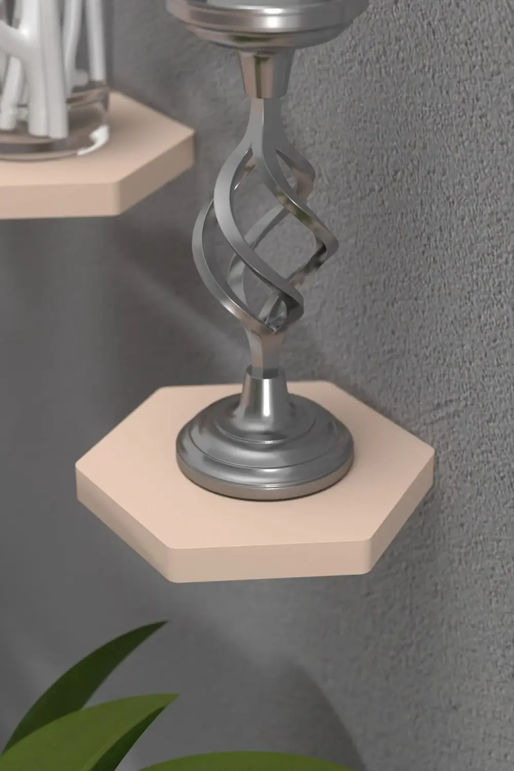 Duvar Rafı Dekoratif 3 Adet Çiçeklik Altıgen Krem