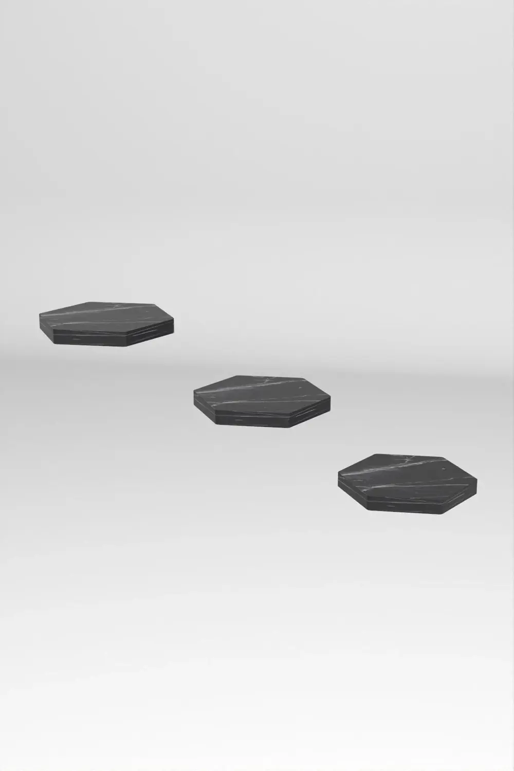 Duvar Rafı Dekoratif 3 Adet Çiçeklik Altıgen Siyah Mermer Desen