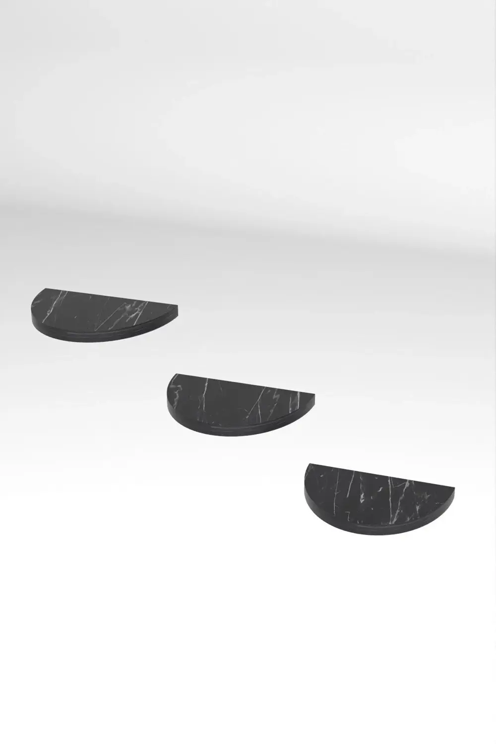 Duvar Rafı Dekoratif 3 Adet Çiçeklik Oval Siyah Mermer Desen