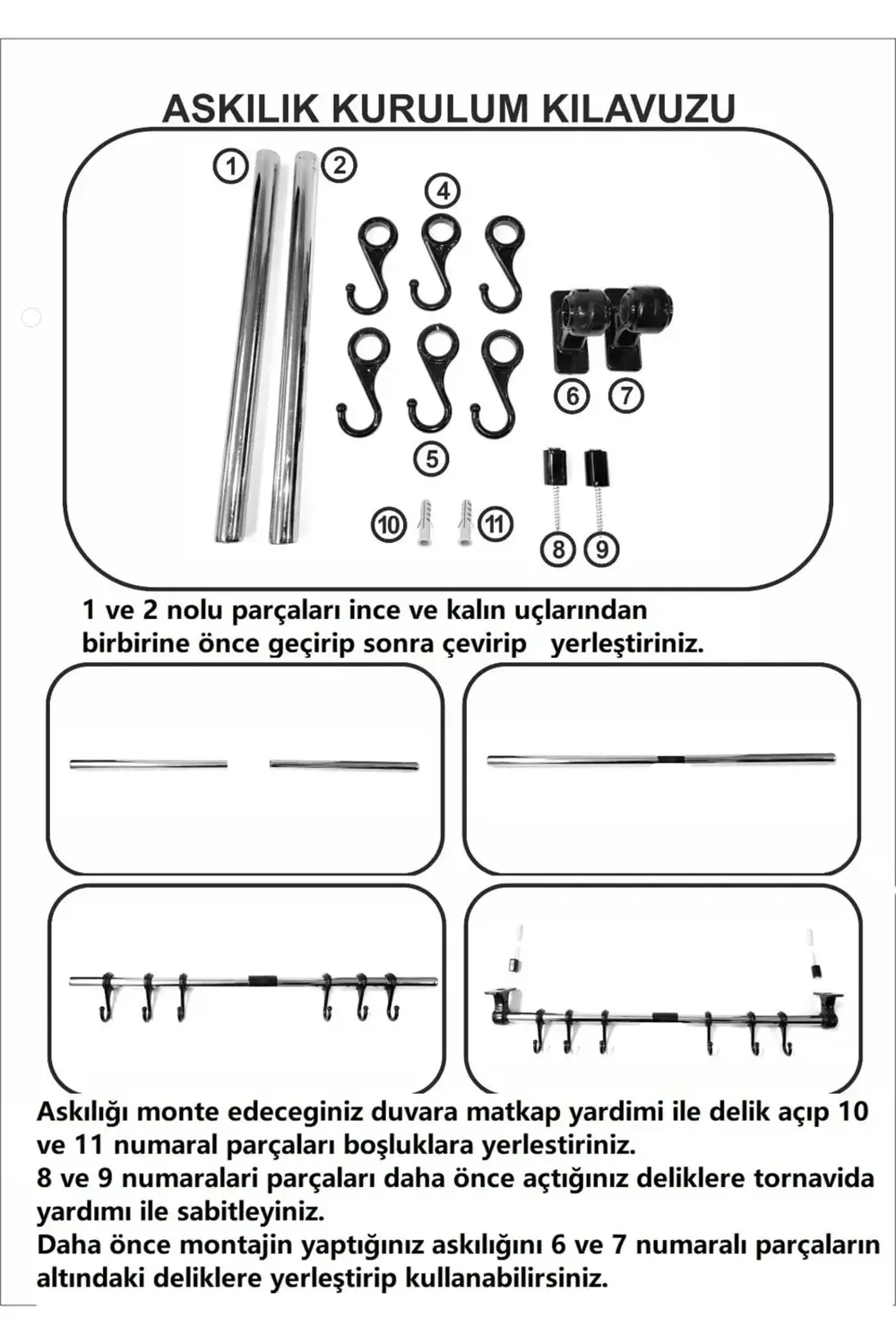 Duvar Rayı Askılık Siyah Askı Mutfak Askısı Sepetli Askılık Siyah