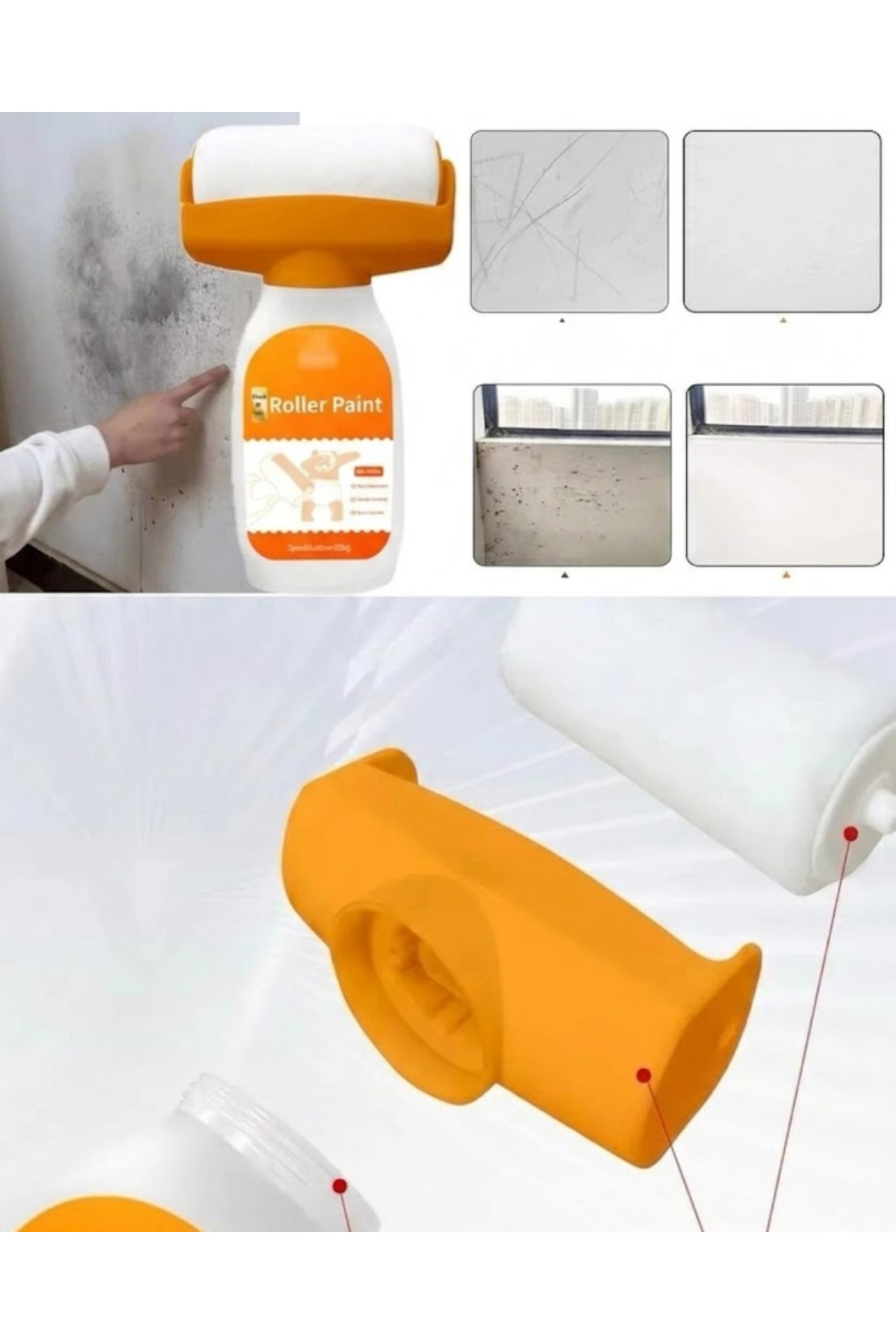 Duvar Rötuş Boya Rulosu 2si 1 Arada Hazneli Hızlı Kuruyan Yama Fı