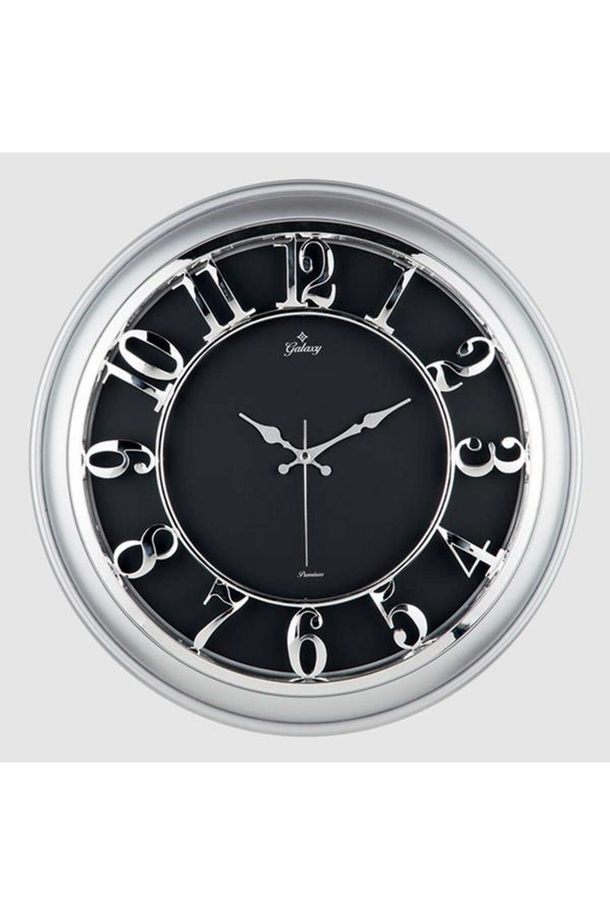 Zero Land Duvar Saati Gümüş Gri Çerçeveli İçi Siyah 45Cm Kabartma Rakamlı S