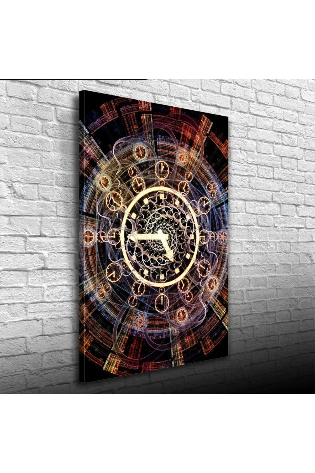 Duvar Saati Kahverengi Tonlarda Kanvas Tablo 50 x 70