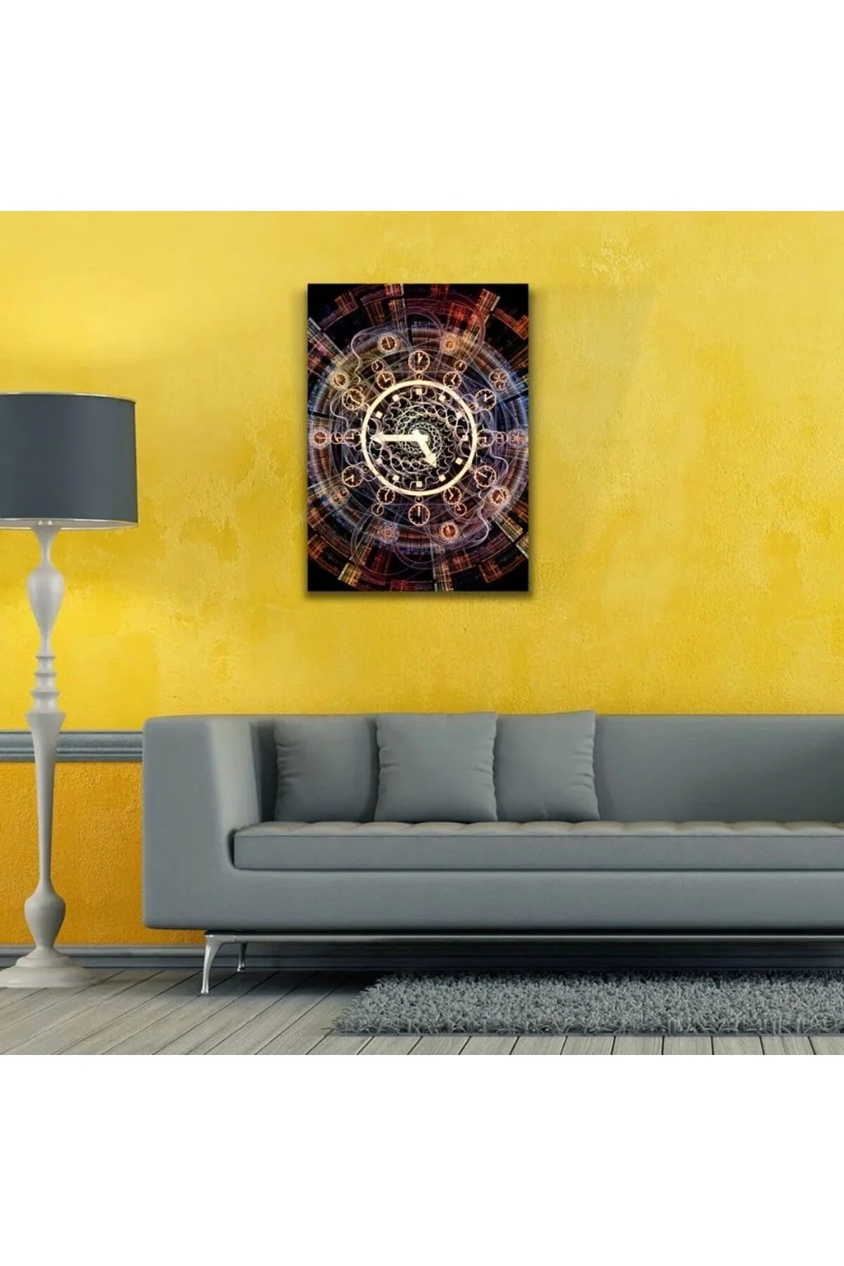 Duvar Saati Kahverengi Tonlarda Kanvas Tablo 50 x 70