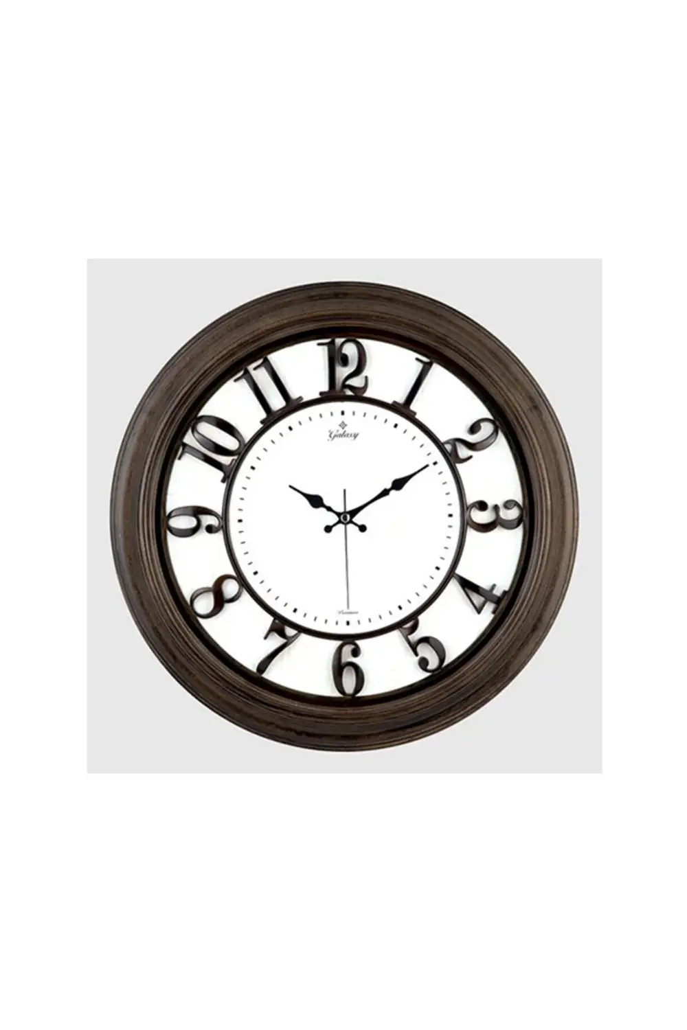 DUVAR SAATİ KAHVERENGİ AHŞAP GÖRÜNÜM İÇİ BEYAZ ÇERÇEVE 46CM RAKAM