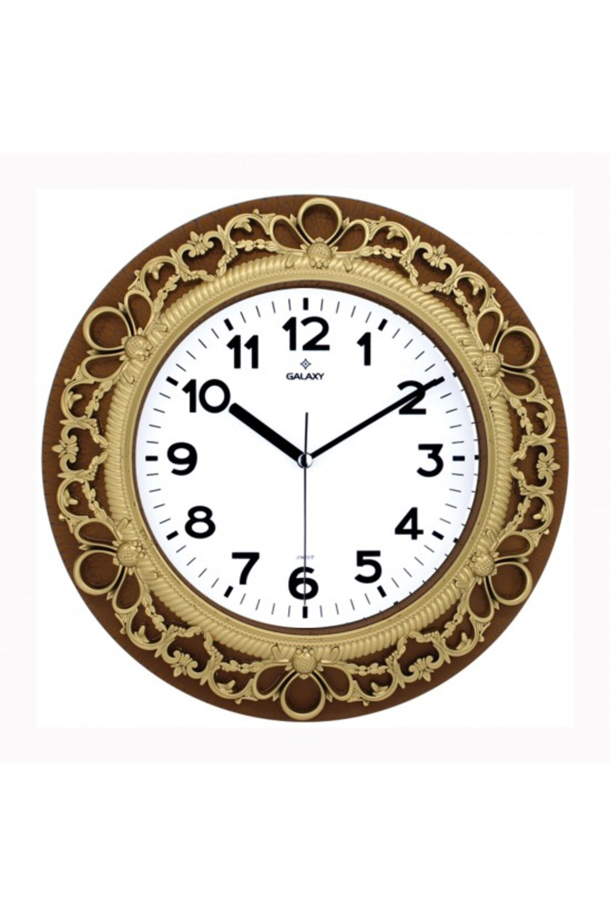 Galaxy Duvar Saati Kaverengi-Altın Sarısı Çerçeve Çap:32.8Cm Akrilik Boy